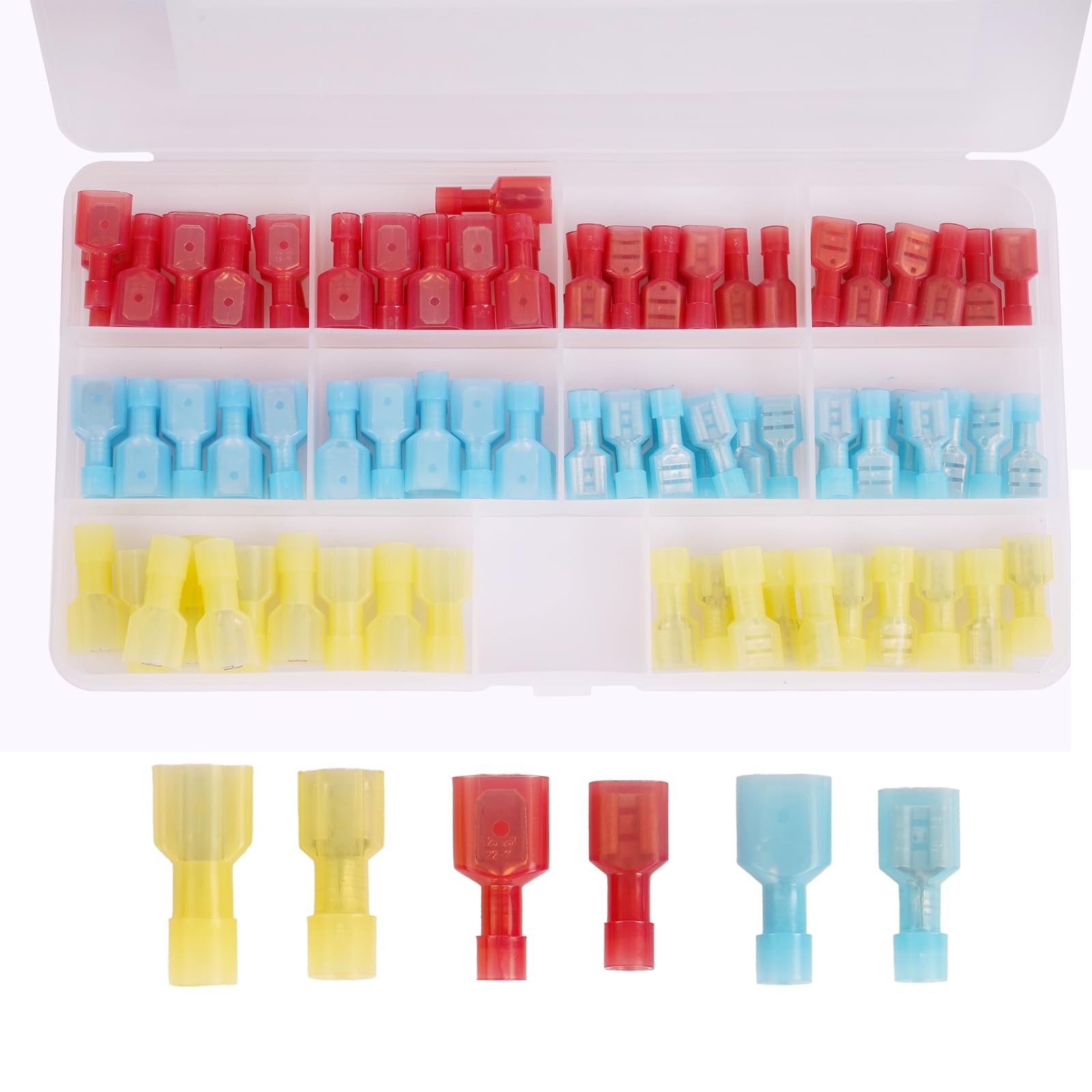 100 PCS Spade Connector Kit, Male and Female Quick Disconnect Wire Connectors...