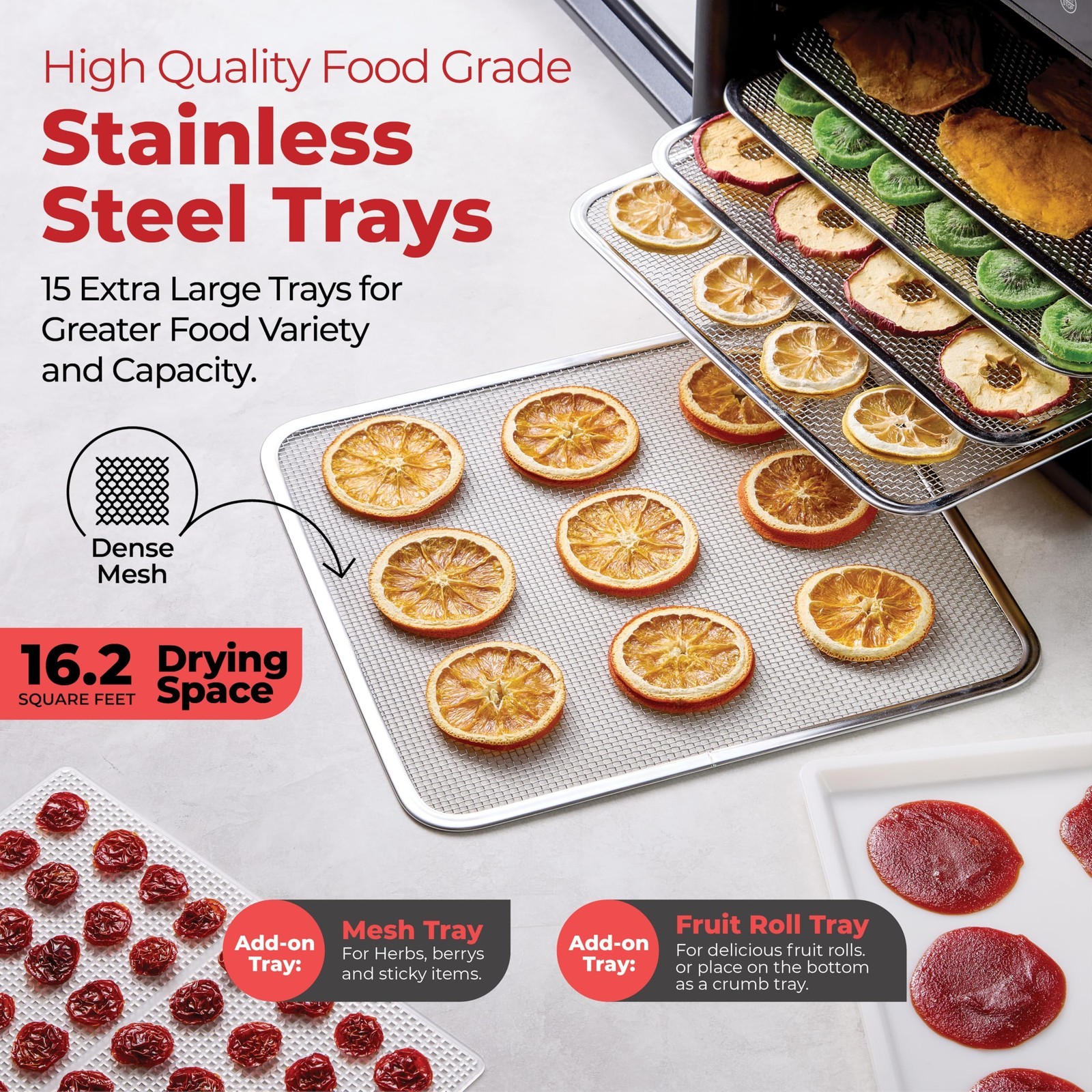 Magic Mill Premium Food Dehydrator Machine (15 Extra-Large Stainless Steel Trays