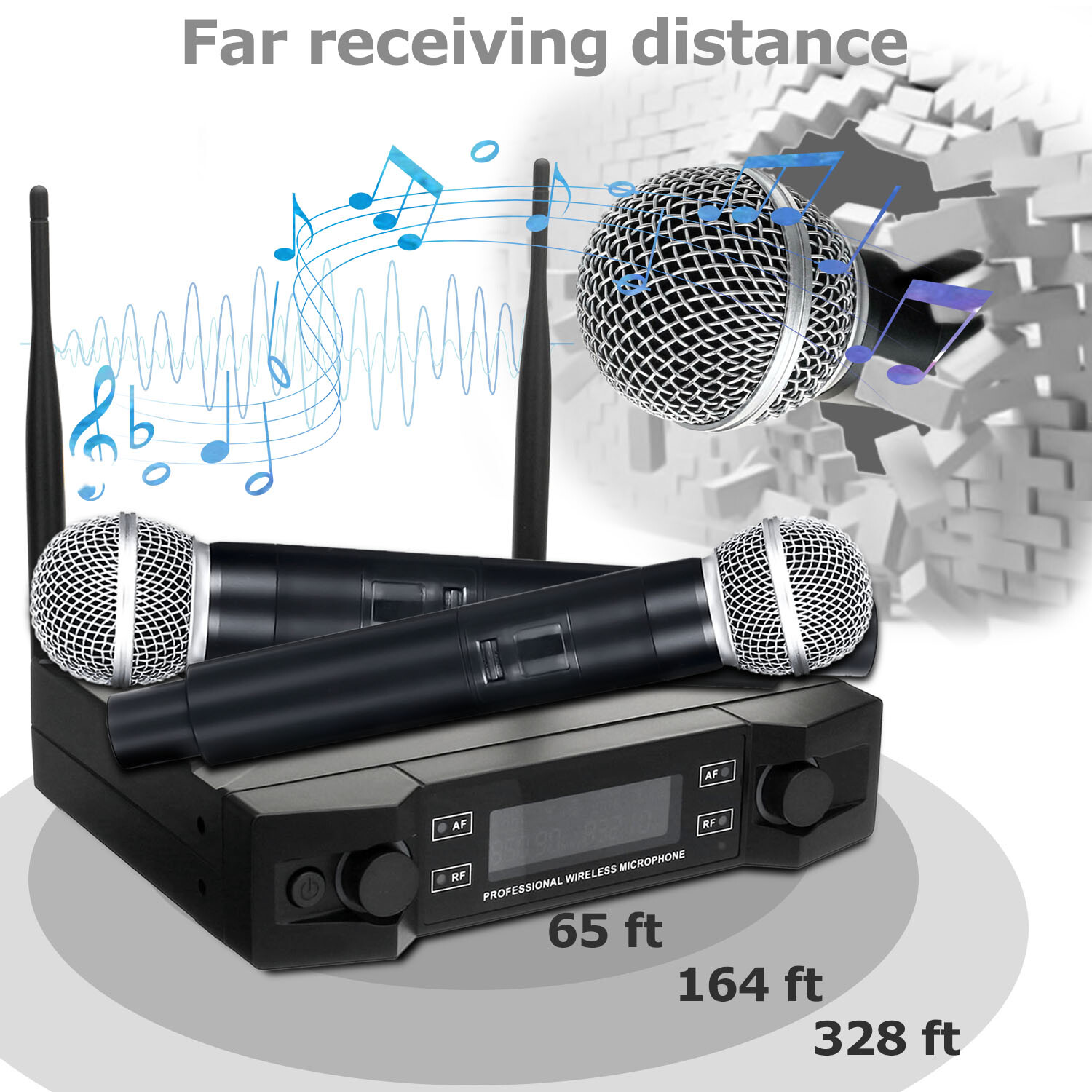 Professional 2 Channel UHF Wireless Dual Microphone Cordless Handheld Mic System
