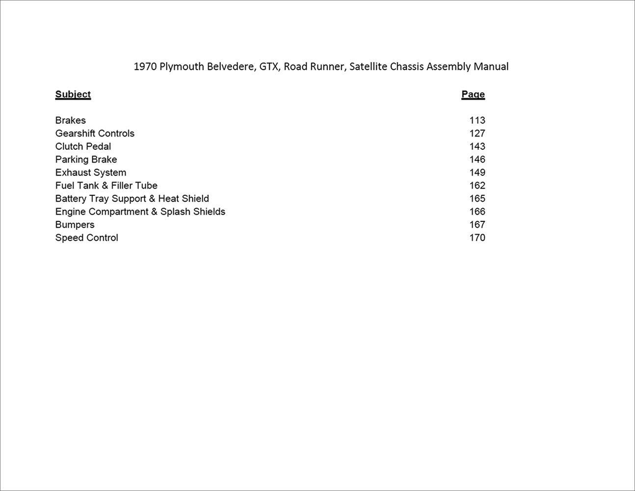1970 Plymouth Chassis Assembly Manual Satellite GTX Road Runner Belvedere Engine
