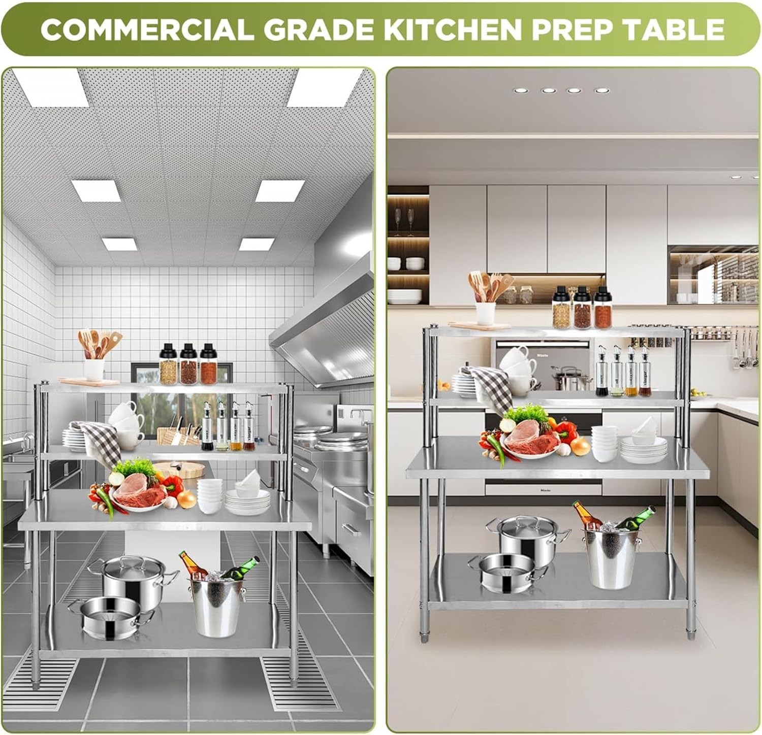 48" X 24" Stainless Steel Table with Overshelves Kitchen Prep Table Adjustable