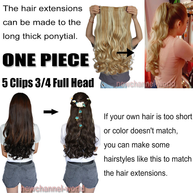 One Piece THICK 100% Real Natural Clip in Hair Extensions Full Head as human USA