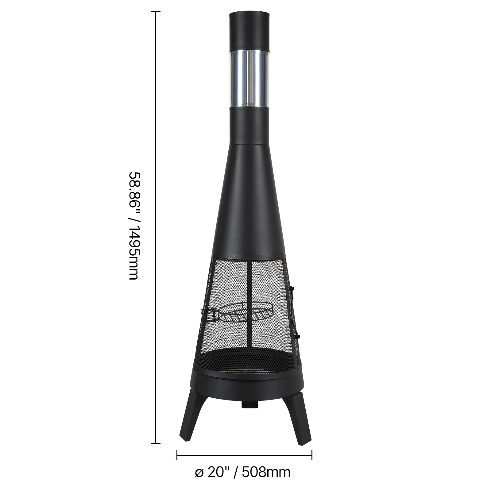 20 Inch Chiminea Outdoor Wood Burning Firepit with Grill Mesh & Chimney