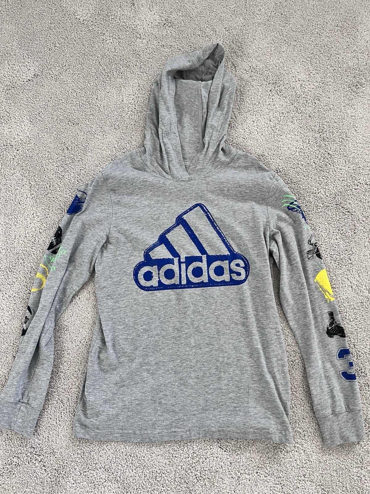 Adidas Pullover Hooded Long Sleeve Shirt Boys (M) 10/12 Gray w/Logo