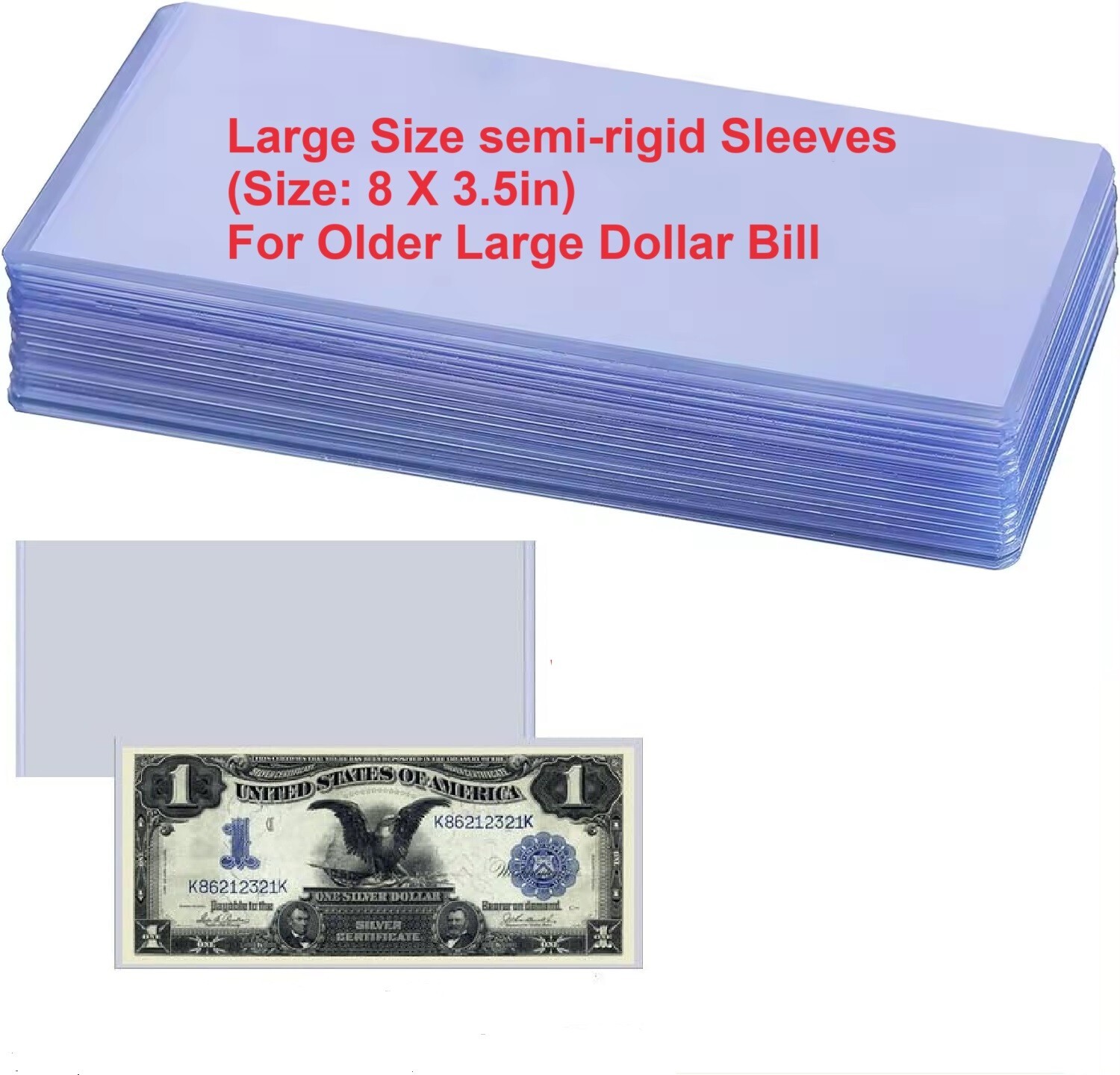 (50) Large Size Semi Rigid Currency Bill Sleeves Banknotes Submission /Storage