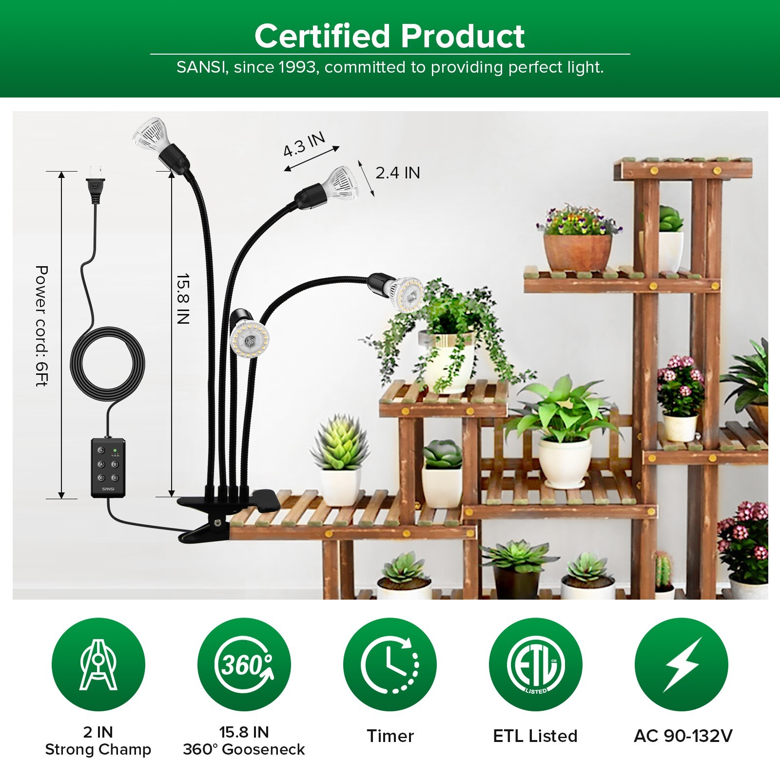 SANSI 600W Full Spectrum LED Grow Light for Indoor Plants