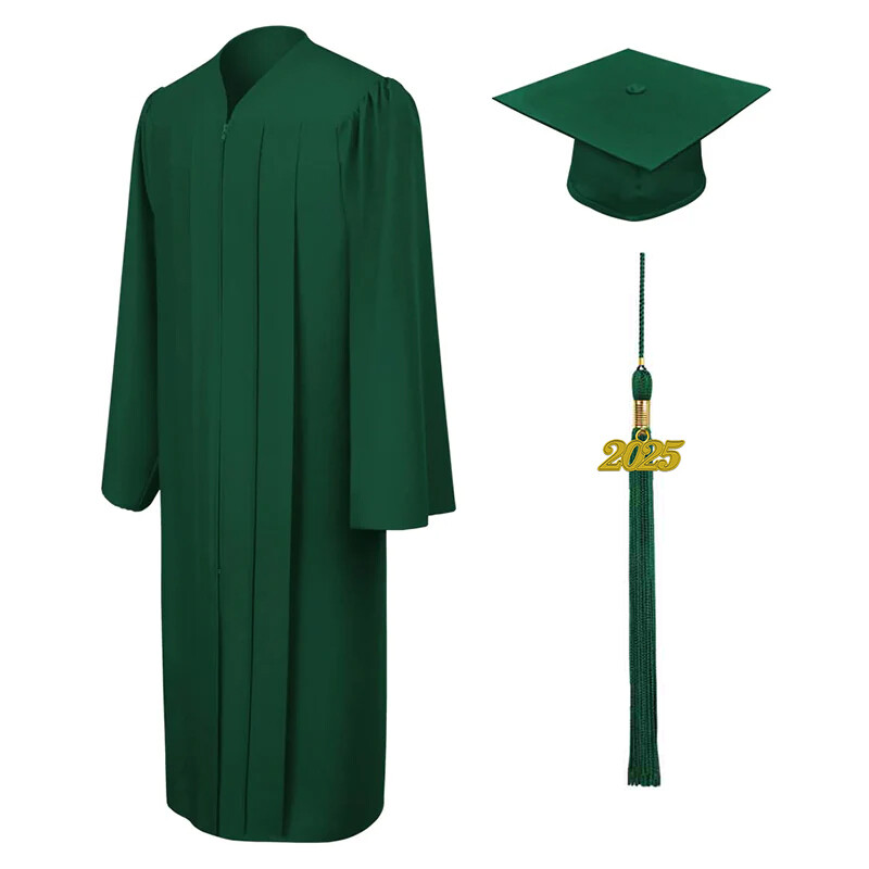Matte Hunter Graduation Cap and Gown Set New with Free Shipping