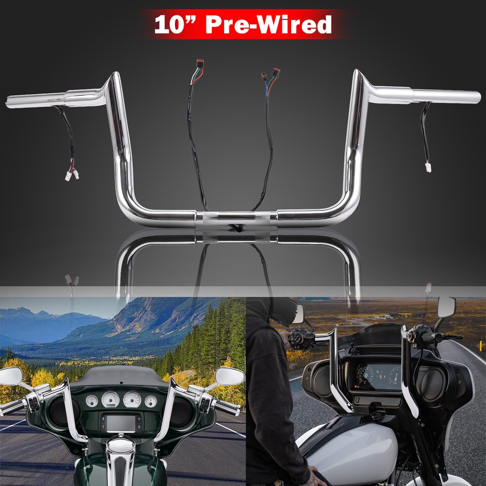 Pre-Wired 10" 12" 14" Meathook Bar Handlebar For Harley Electra Street Glide 14+