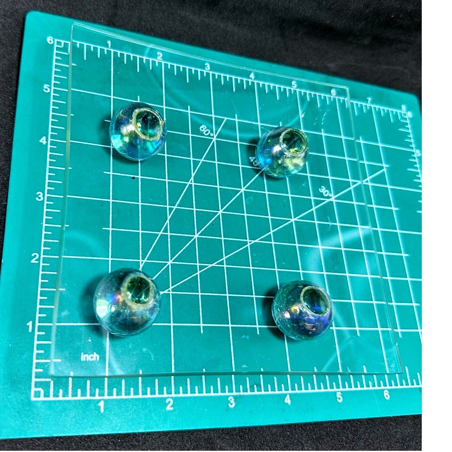 Glass Square Tray with Four Iridescent Orb Feet Decorative Display Stand