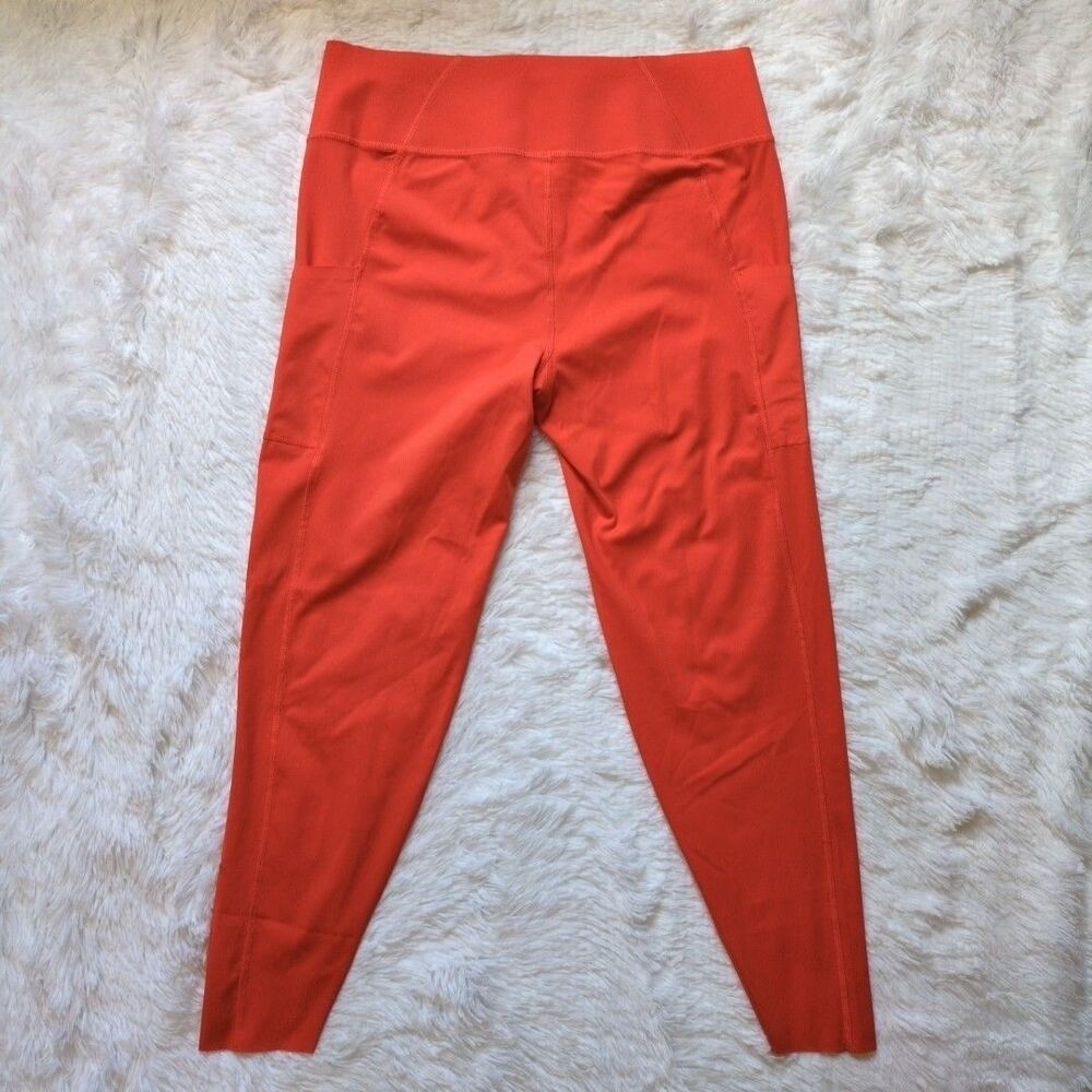 Parade Orange Laser Cut Leggings Womens 2XL 25" Pocket Nylon Yoga Workout Gym