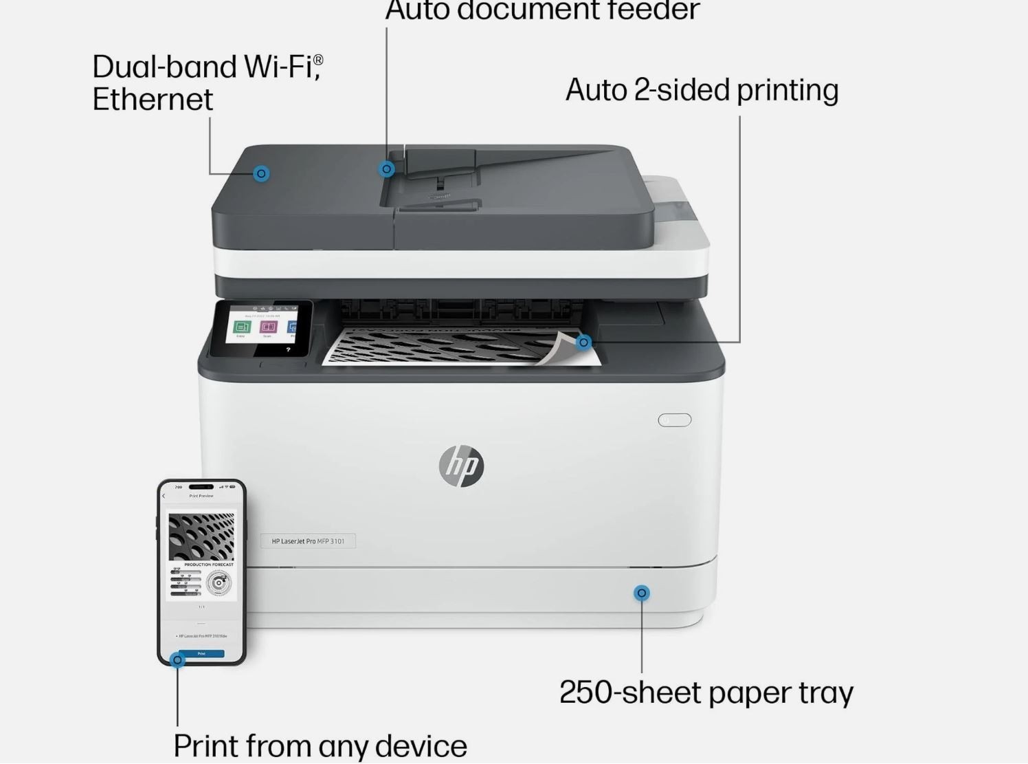 New HP LaserJet Pro MFP 3101fdw Wireless Black & White All-in-One Laser Printer