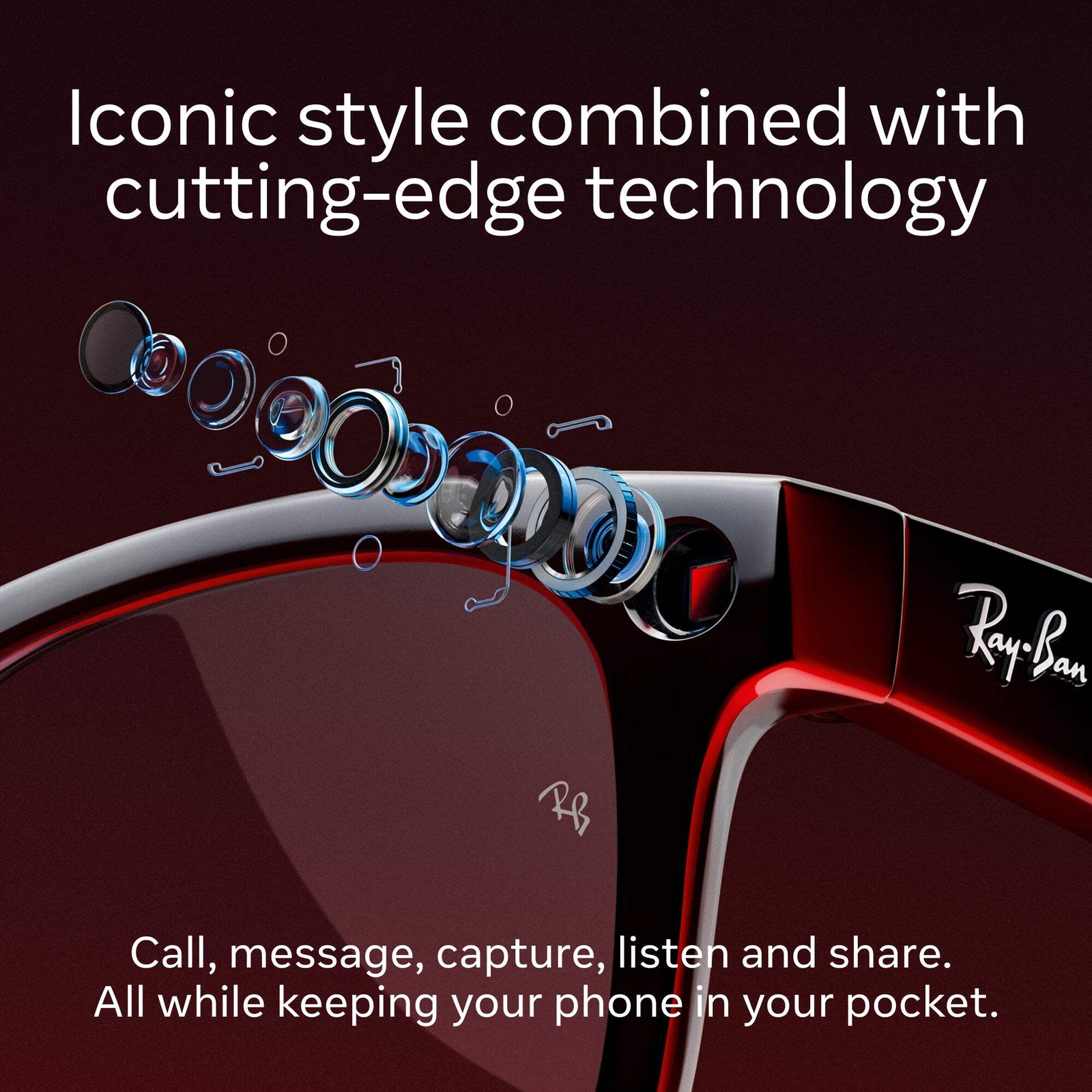 Ray-Ban Meta Skyler (Refurbished), Shiny Black / Cerulean Blue Transitions®, Sta