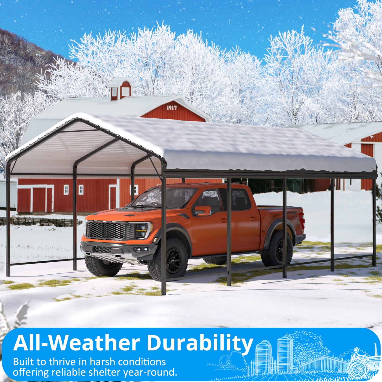 12x20 FT Metal Carport Heavy Duty Galvanized Shelter