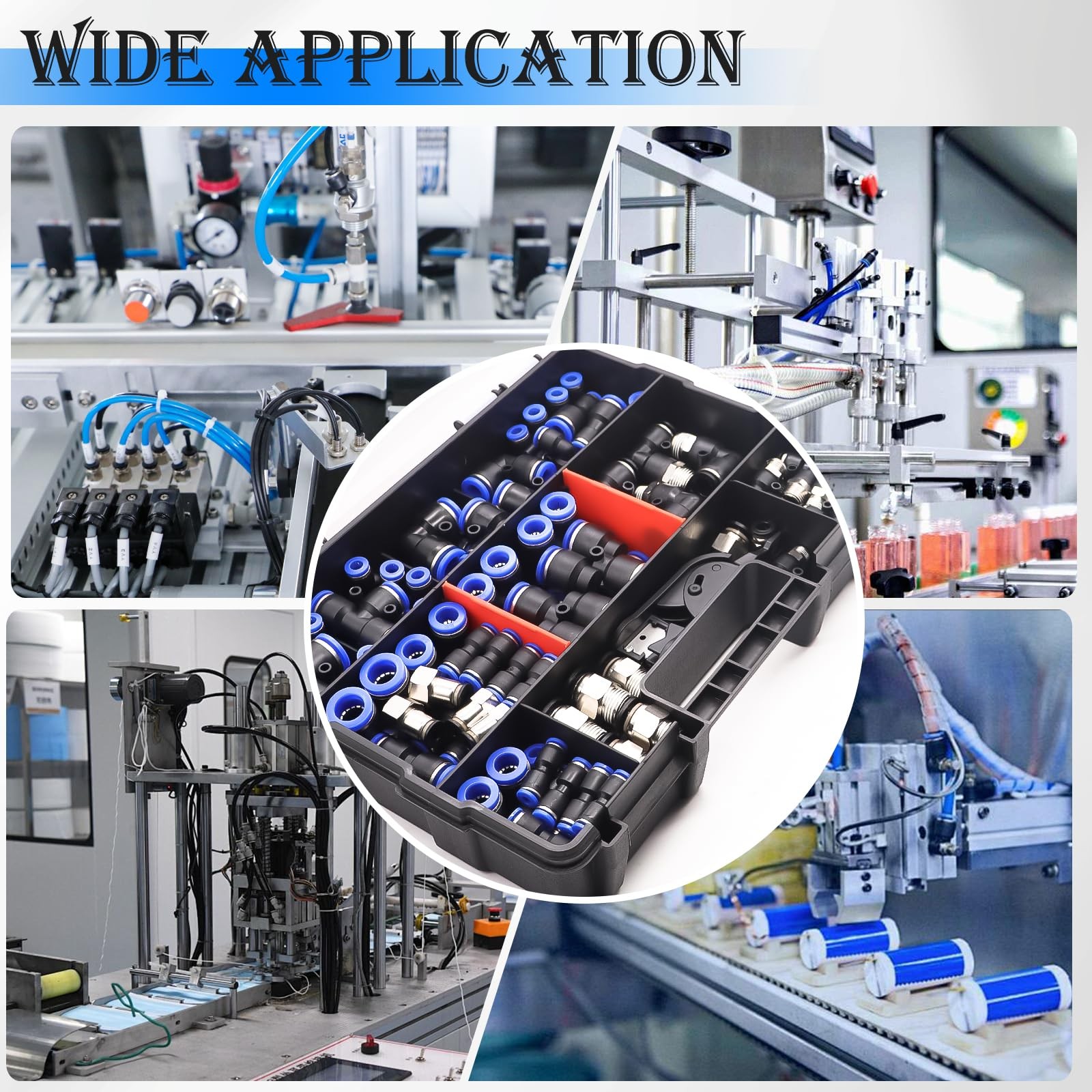 mxuteuk 210PCS Air Line Push-to-Connect Fittings Kit 1/8"-1/2" 4-10mm Blue