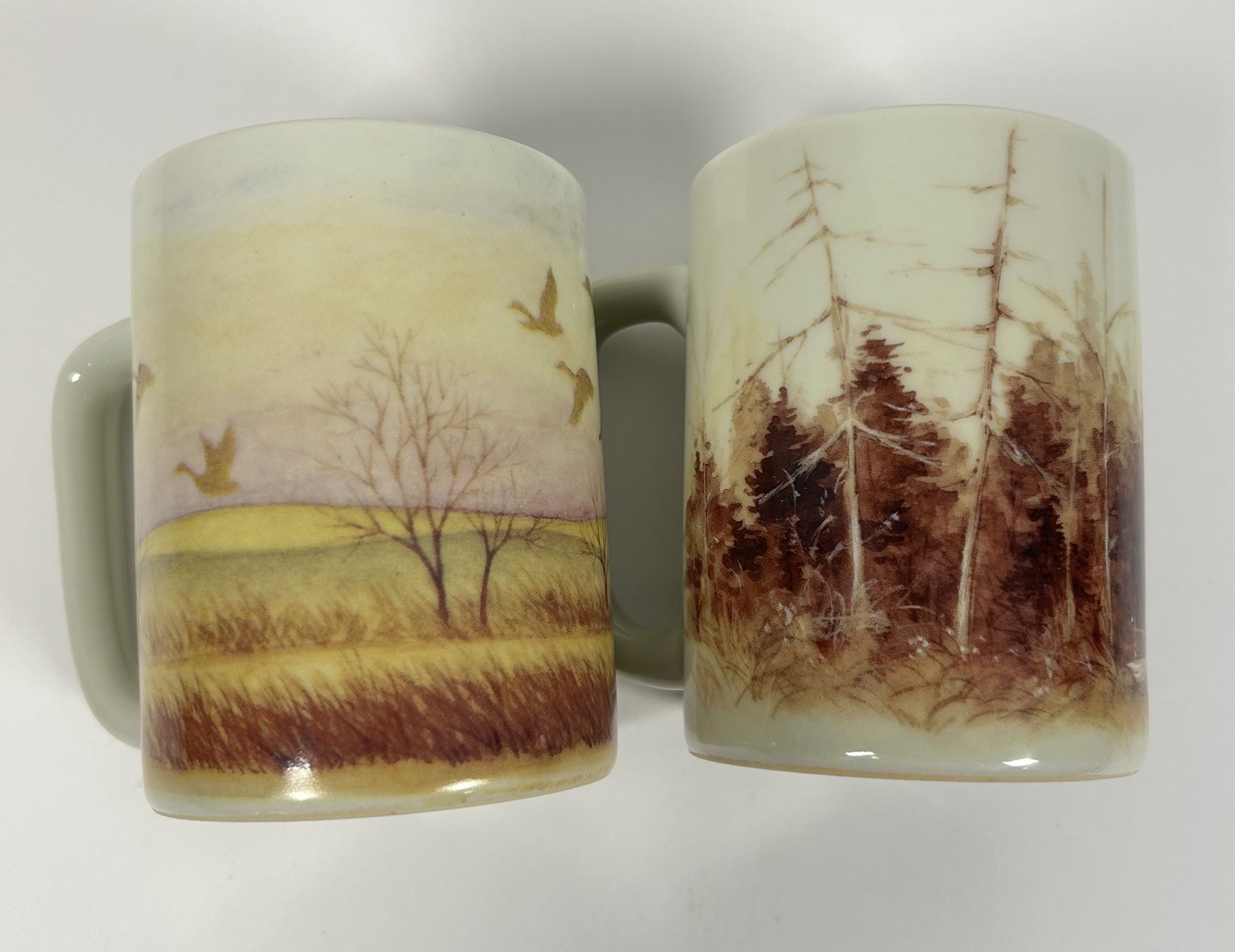 VTG Otagiri Japan Mug Set Buck Forest Fall Flying Duck Geese-RARE