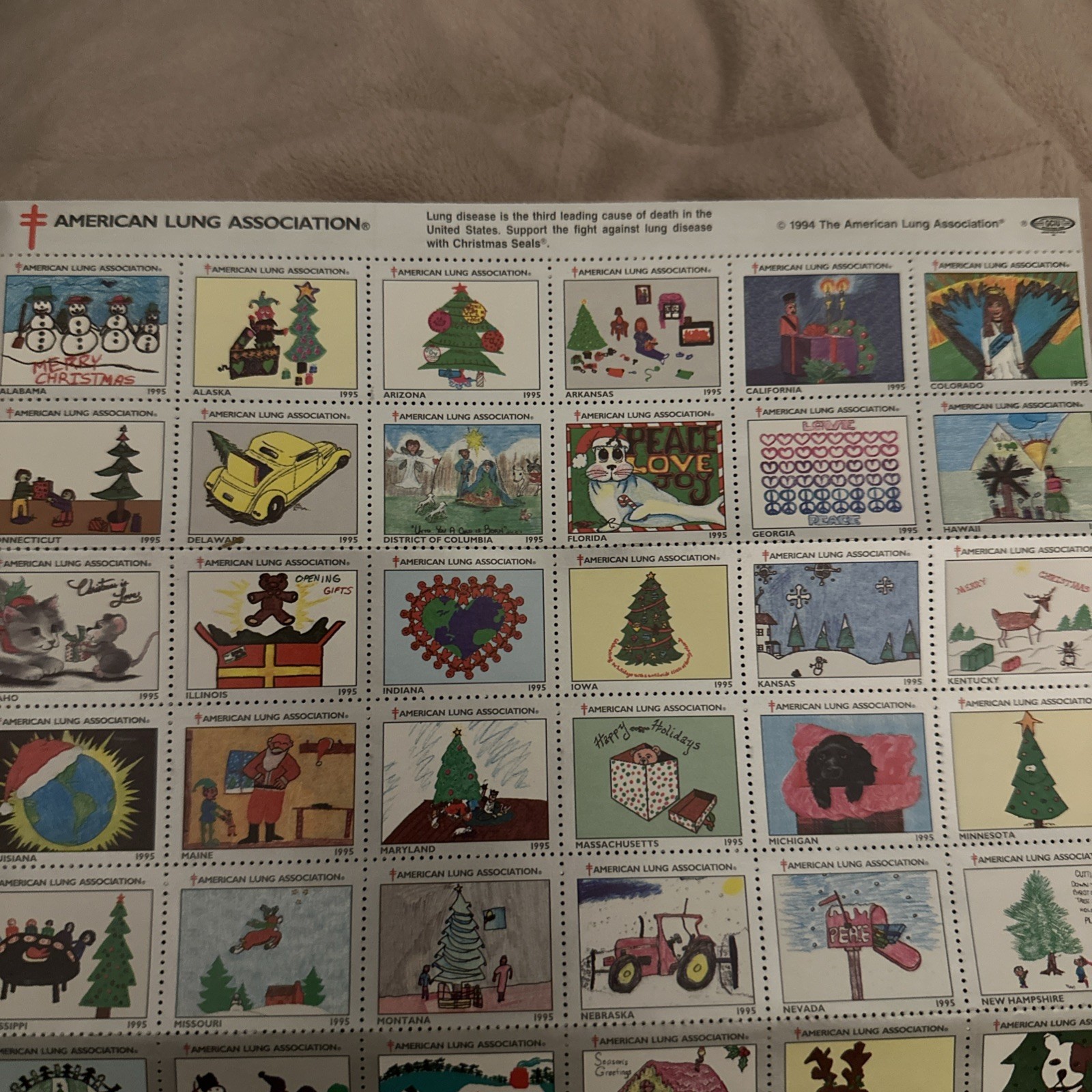 1995 the American lung association children Christmas seal drawing contest stamp
