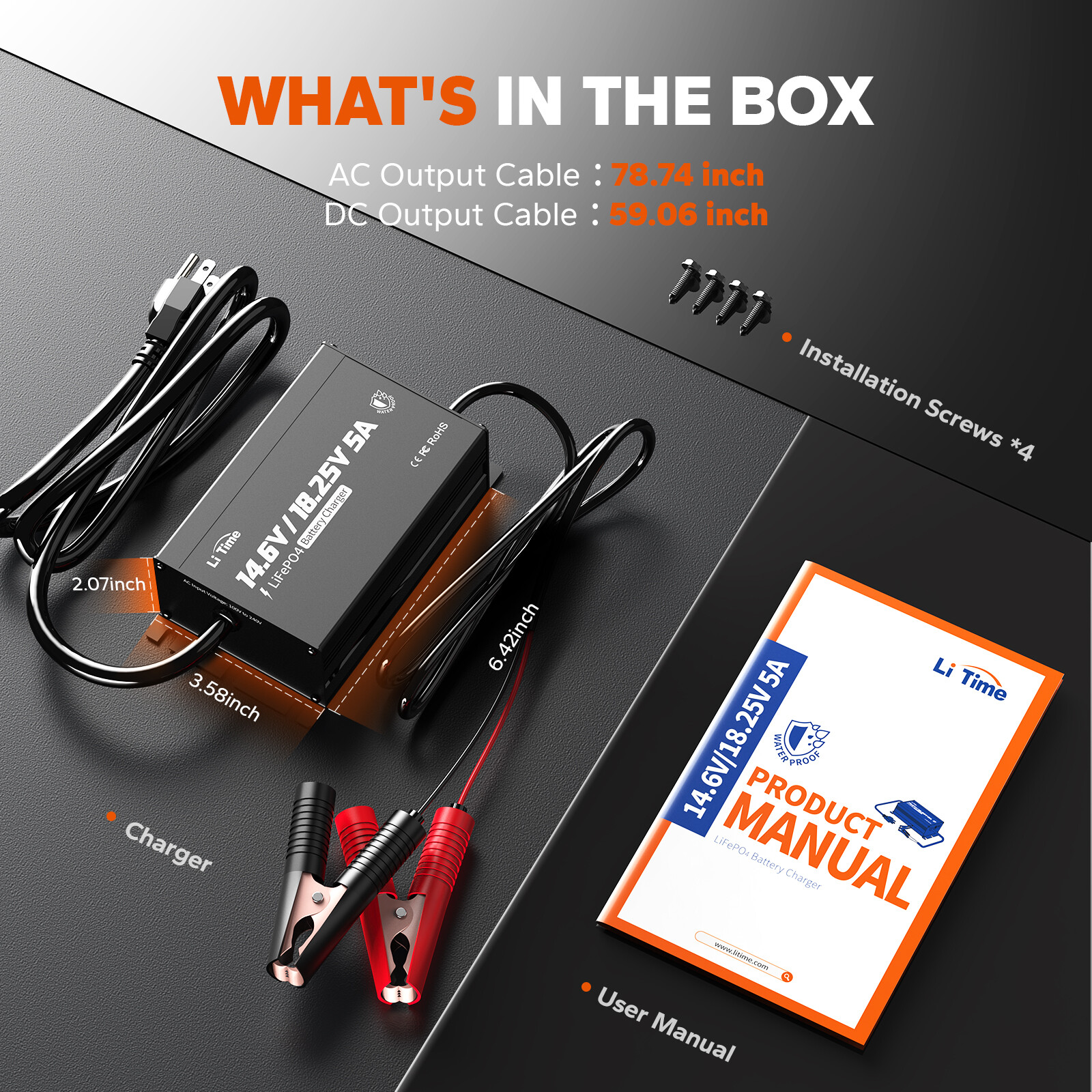 LiTime 14.6V+18.25V 5A Dual Bank Lithium Charger for 12V 16V LiFePO4 Battery