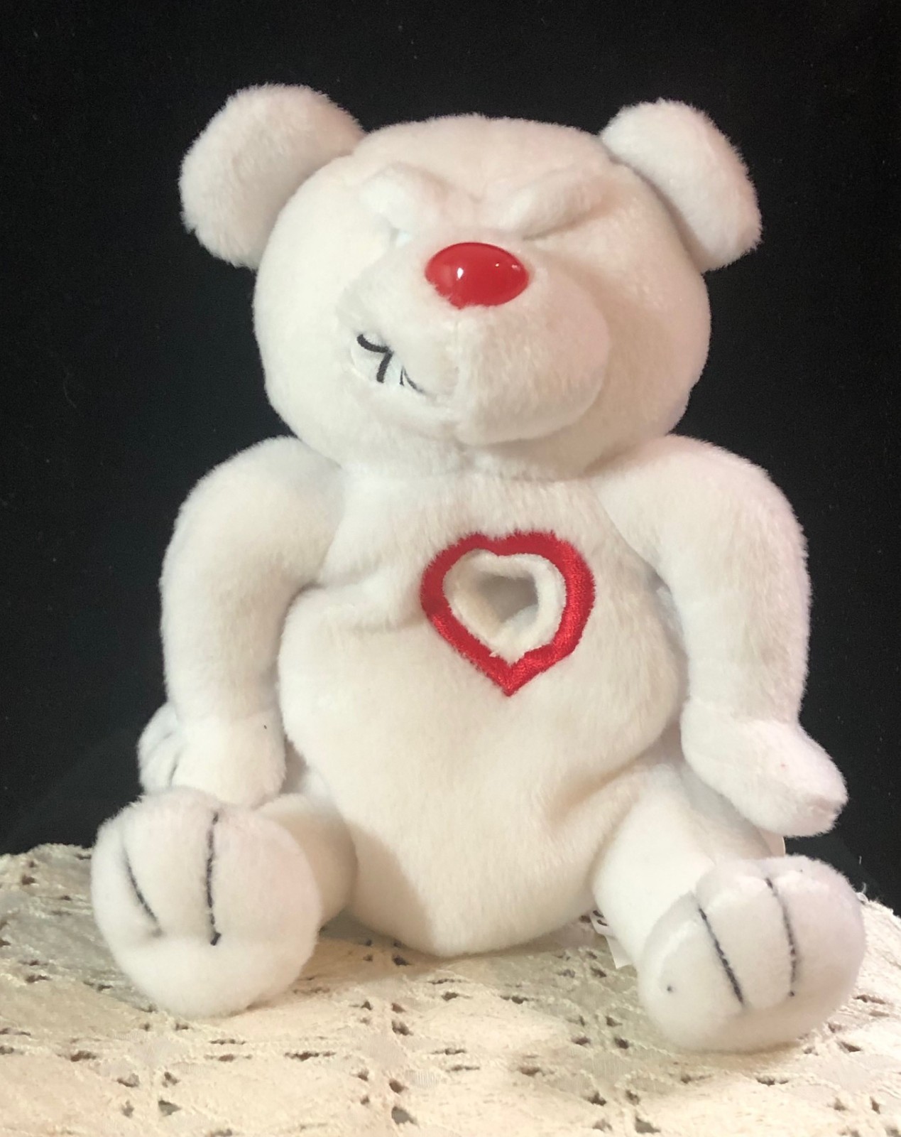 VINTAGE 1999 IDEAL FACTORY MEANIES VALENTINES WHITE HEARTLESS BEAR PLUSH W/ TAG
