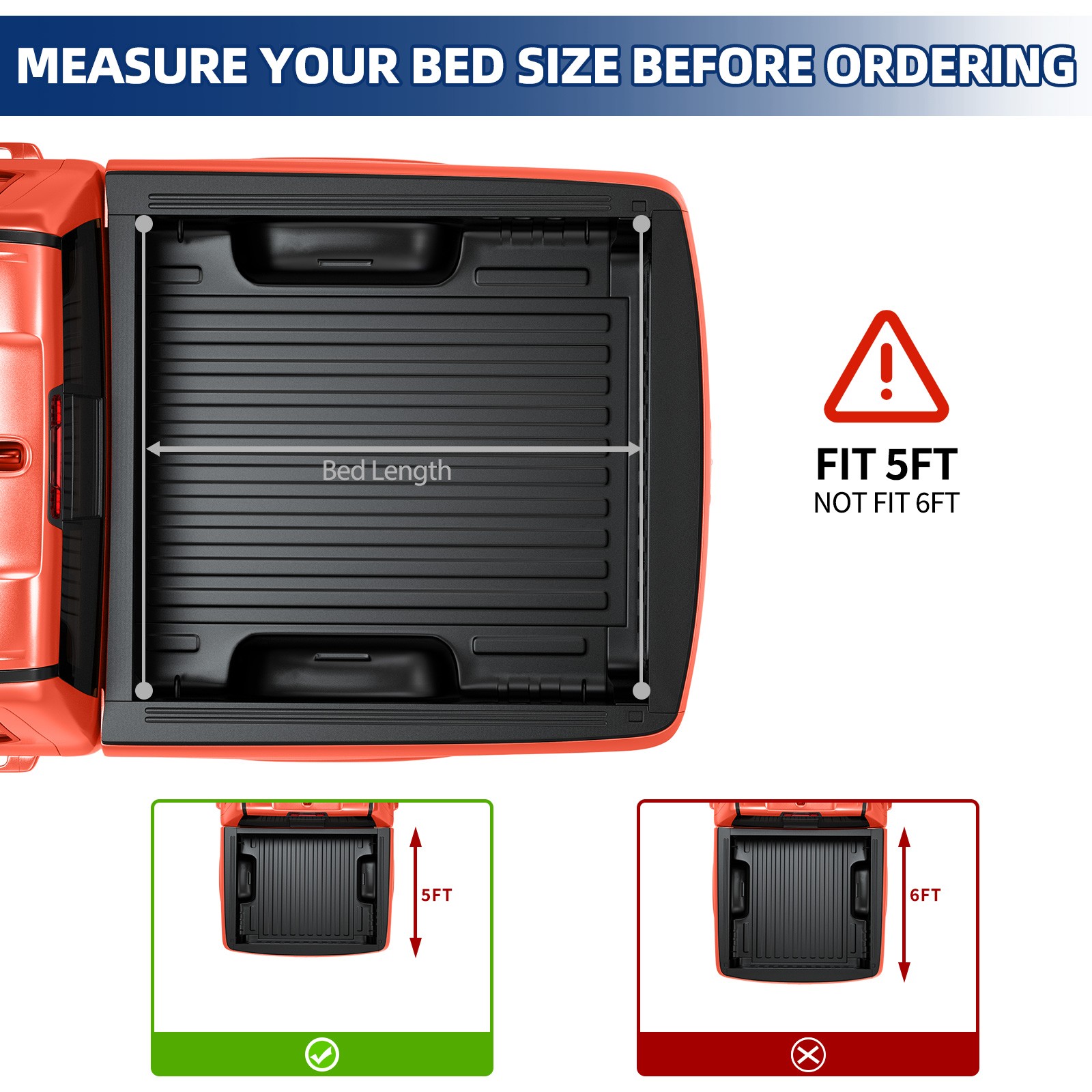 Soft Tri-Fold Tonneau Cover for 2024 2025 Toyota Tacoma 5ft Truck Bed w/ Lamp