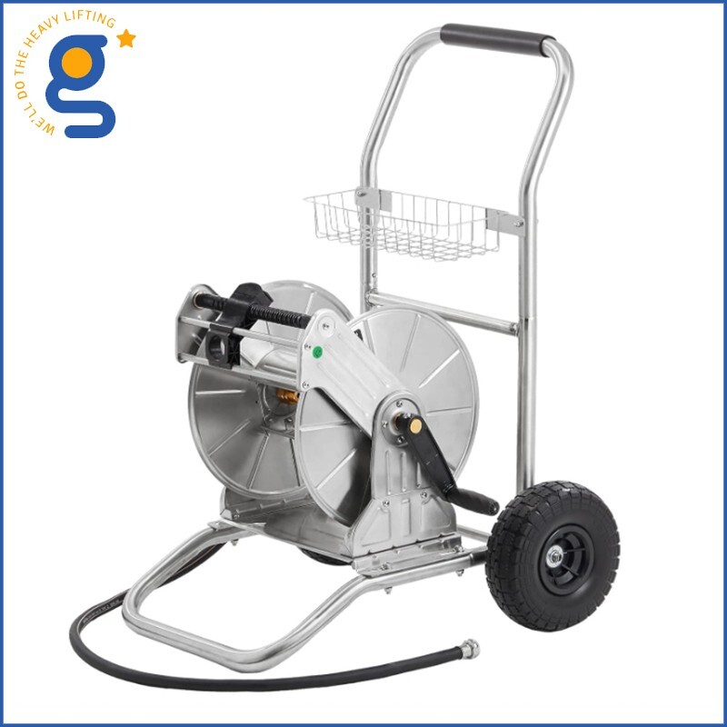 Giraffe Tools Garden Hose Reel Cart with Wheels, Stainless Steel