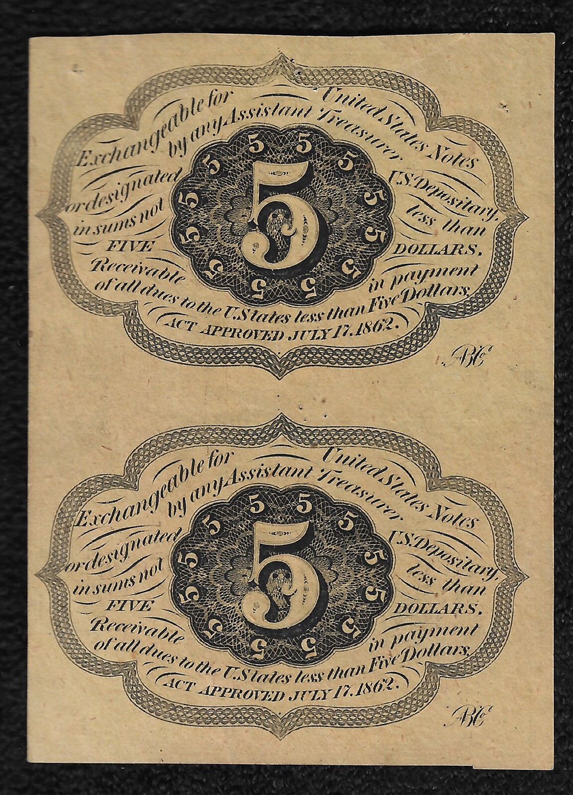 1863 "First Issue " .05 Cent Postage Currency Fractional Notes 2 Uncut "AU"