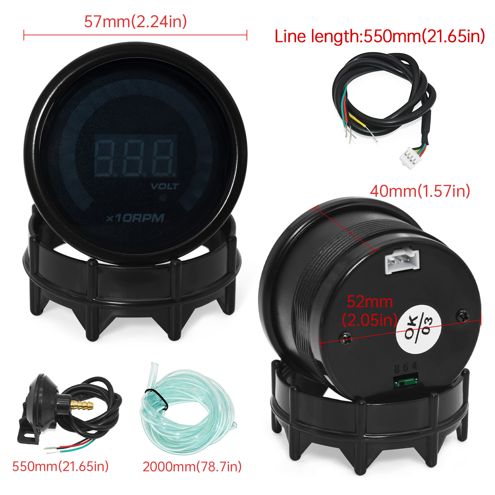 2"52mm Car Digital PSI Turbo Boost/Water/Oil Temp/Pressure/Tachometer/EGT Gauge