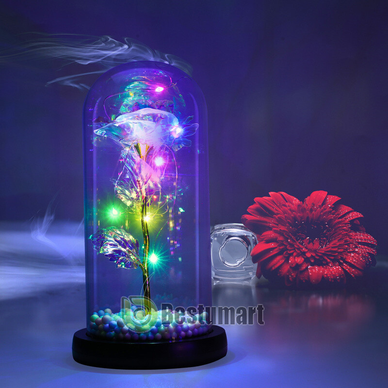 Forever Galaxy Rose Flower In Glass Dome LED Light Eternal Gift Valentine's Day