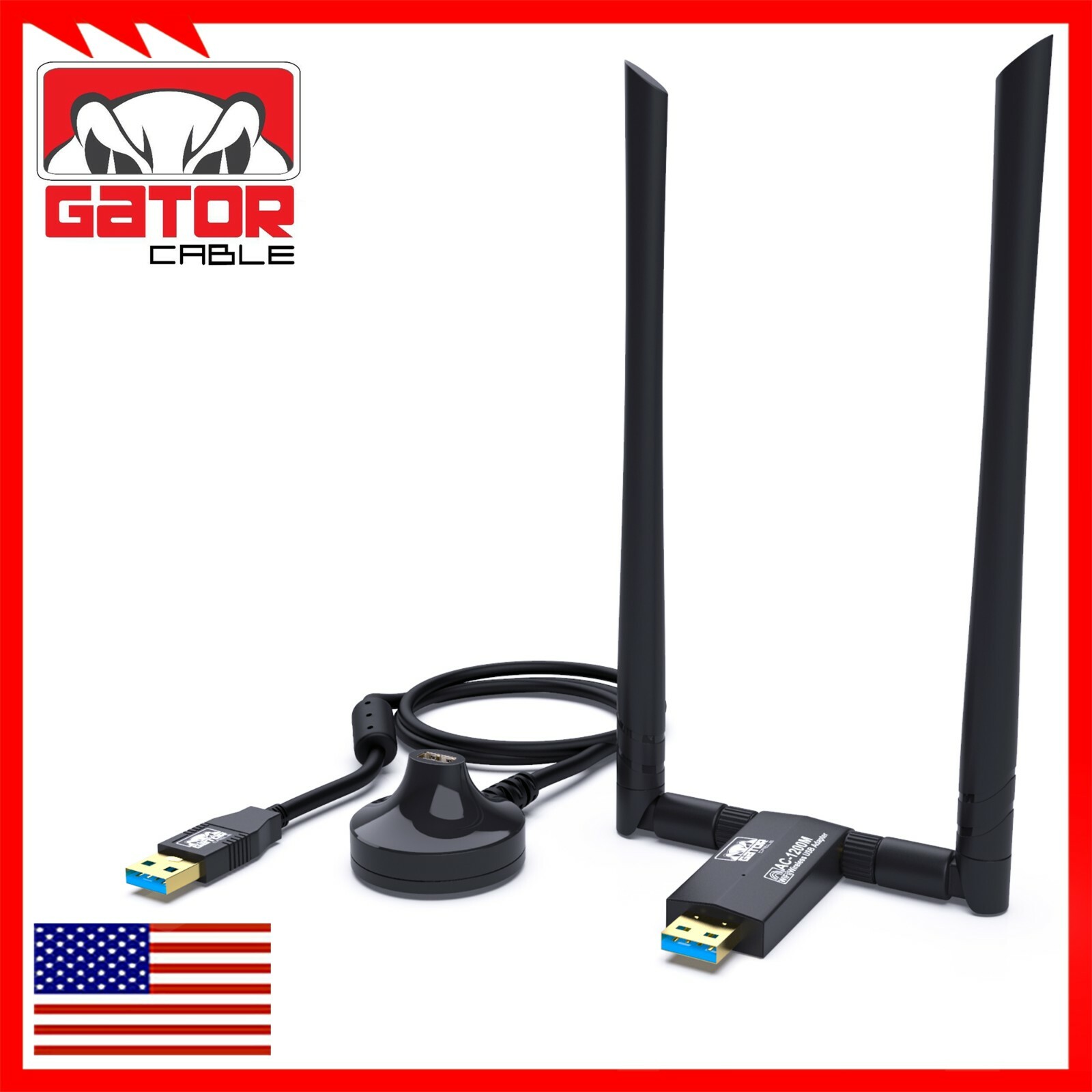 WiFi Wireless Antenna USB 3.0 Adapter Long Range 1200Mbps Dual Band 5GHz 2.4GHz