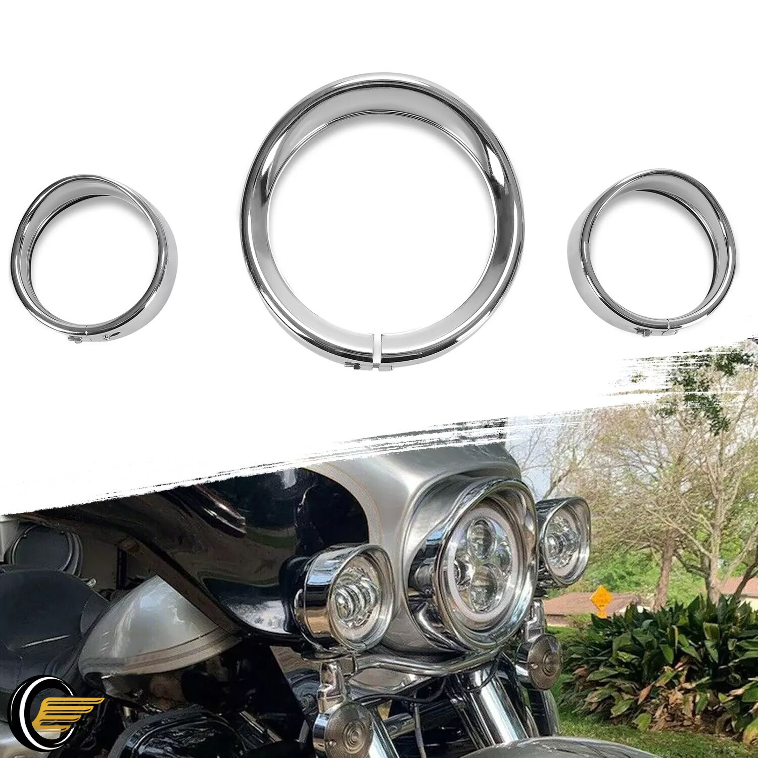 7" Headlight 4.5" Fog Lamp Trim Ring Bezel Visor For Harley Softail Touring