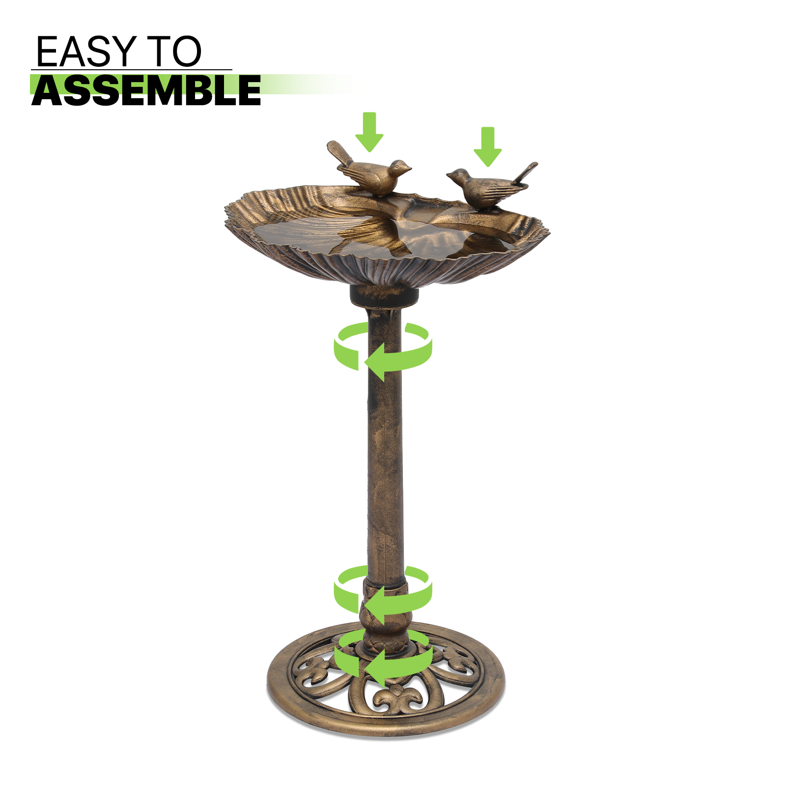 Outdoor Pedestal Solar Pumb Bird Bath Bronze Freestanding Garden Backyard D??cor