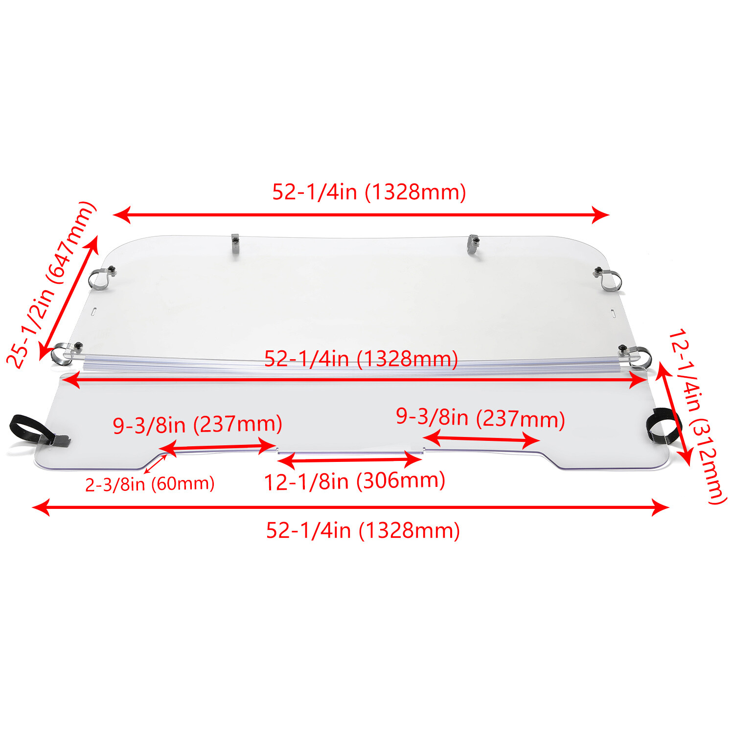 KOJEM For 2001-08 Kawasaki Mule 3000 & 3010 Front Folding Windshield 1/4 THICK