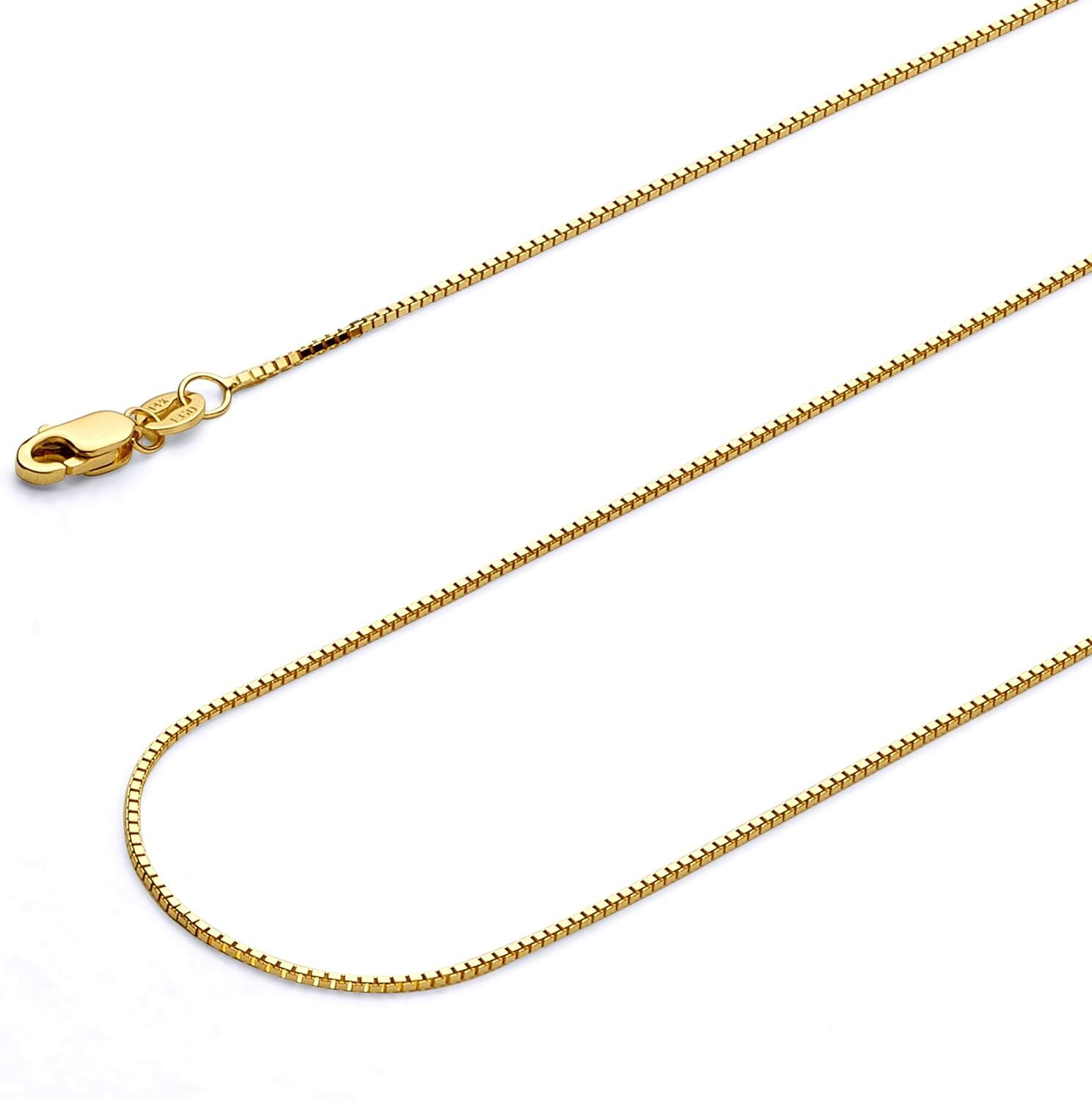 14k REAL Yellow Gold Solid Box Link Chain Necklace with Lobster Claw Clasp Gift