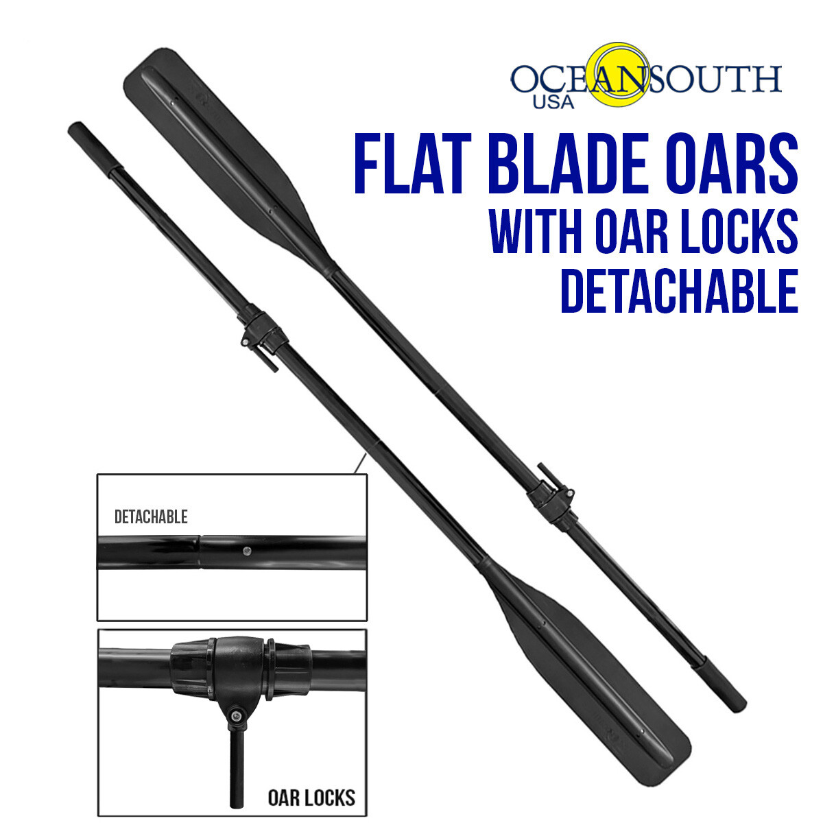 Flat Blade Aluminum Oars with Oar Locks, Detachable