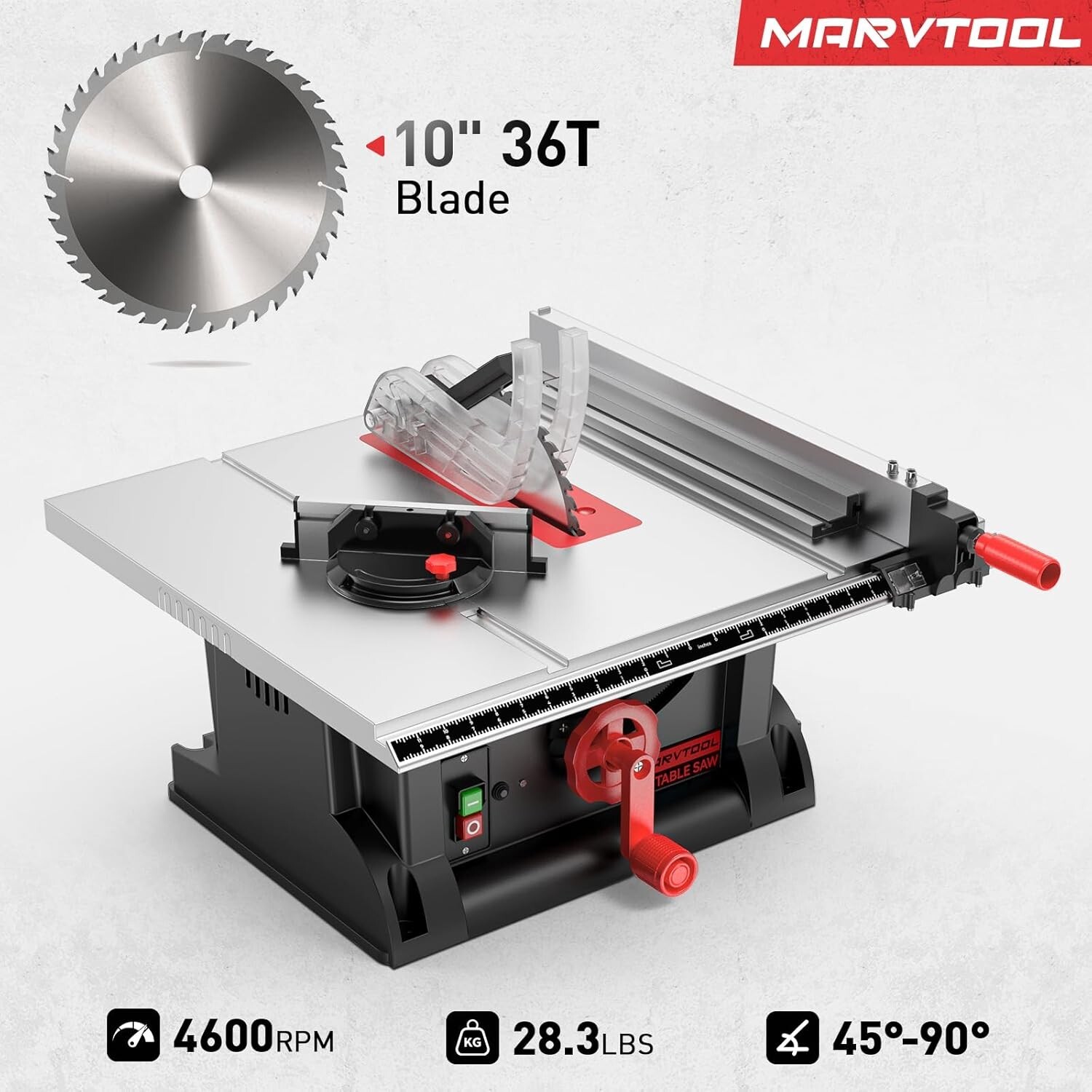 MarvTool 15Amp Portable 10 inch Table Saw 4600RPM Compact Tablesaw For Wood Cut