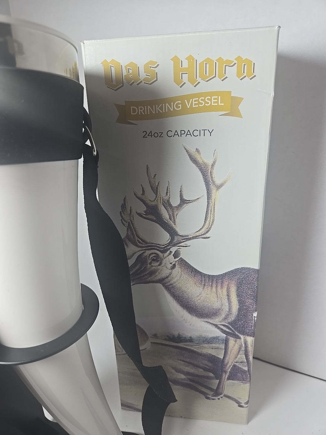 Drinking Vessel Horn with Holder and Neck Strap. Das Horn. 24 Oz. New Open Box