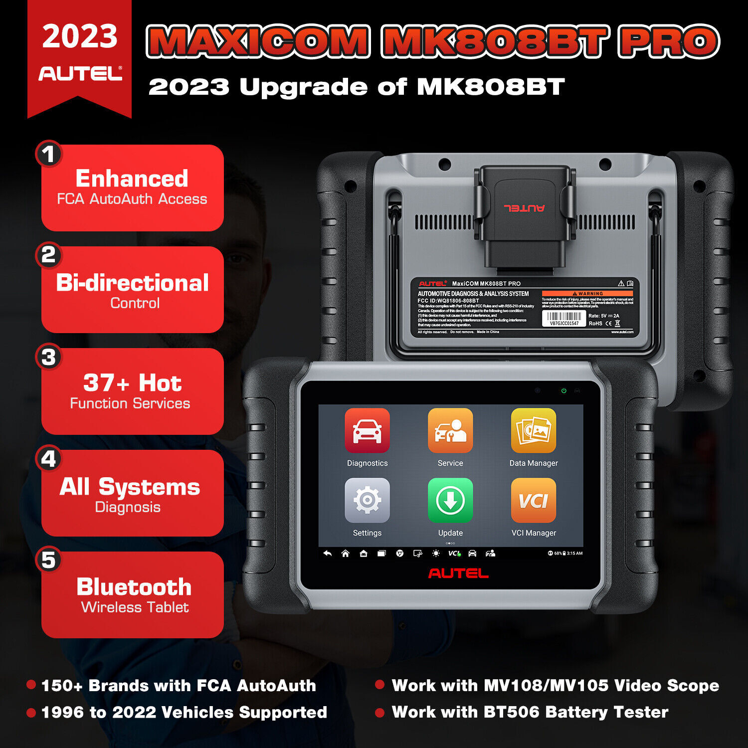 2023 Autel MaxiCOM MK808BT PRO Diagnostic Scanners Active Test Update of MK808S