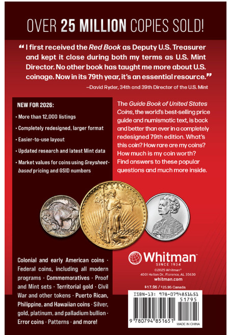 Red Book 2026 softcover retail values guide for US coins
