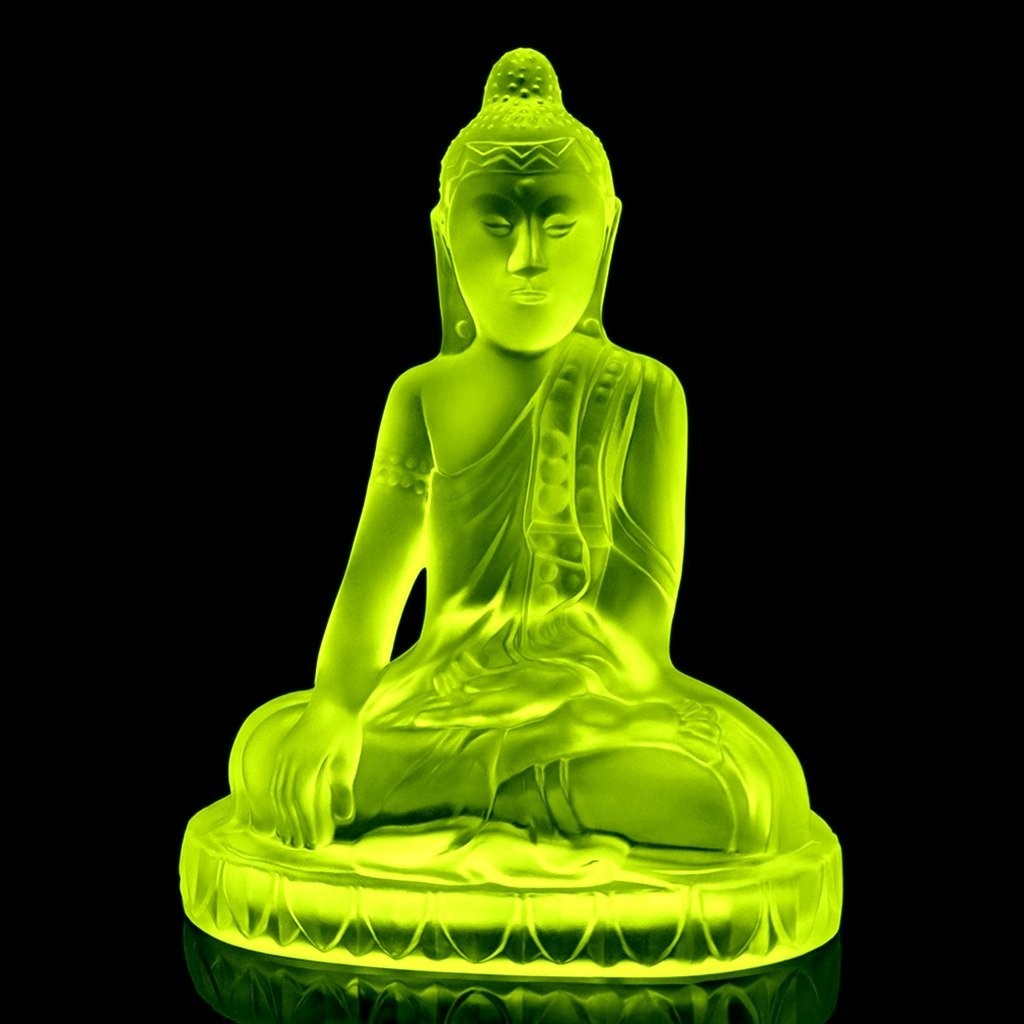 Art Deco Uranium Glass Large Statue ' Buddha ' Sculpture 1930's H.Hoffmann