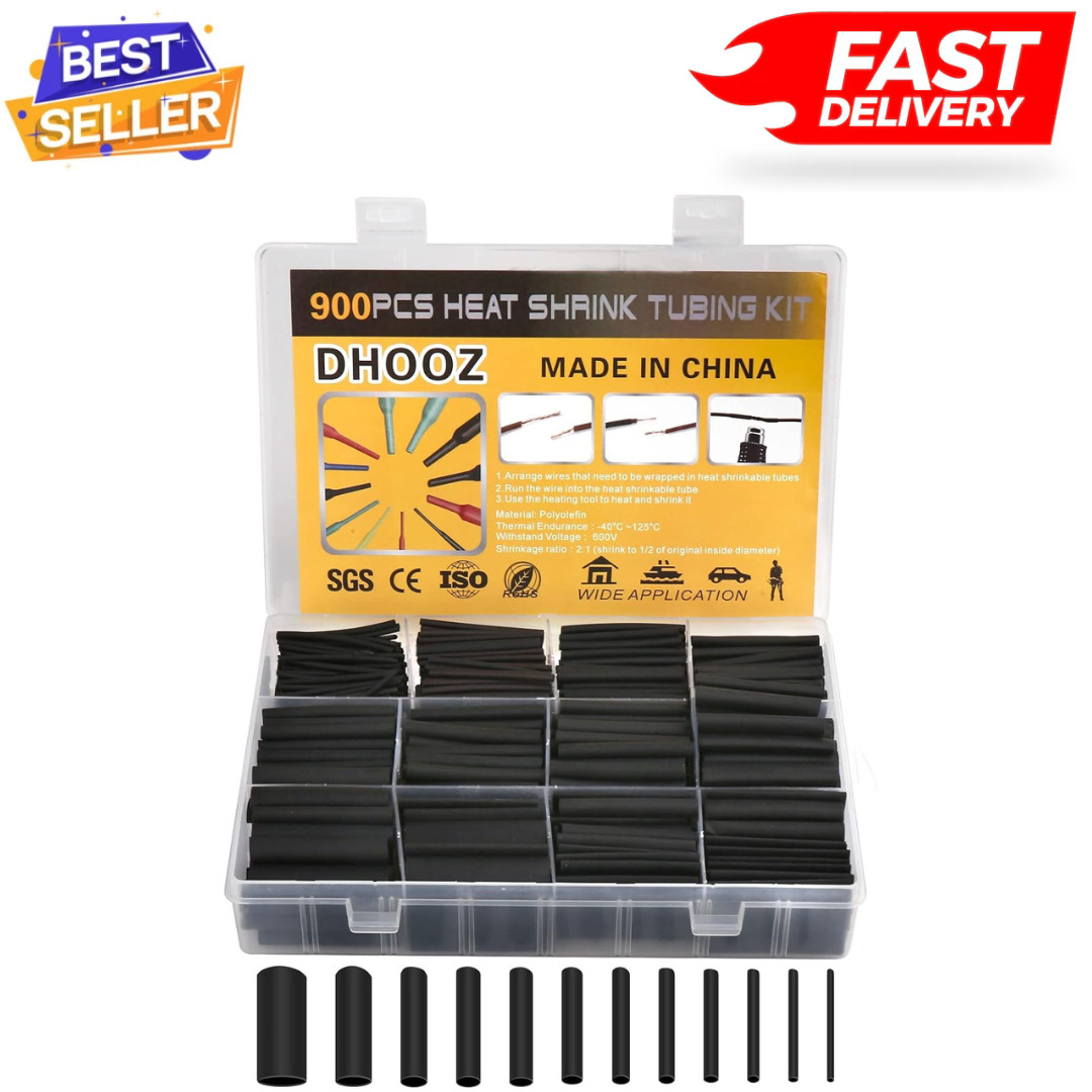 900 PCS Wire Heat Shrink Tubing Kit Marine Grade Wrap Premium Black NEW