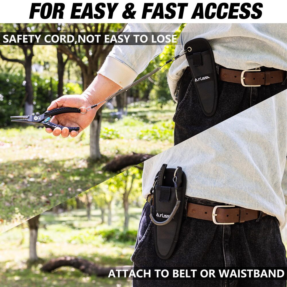 FLISSA 7.5" Fishing Plier Safety Lock Stainless Steel Hook Remover Braid Cutters