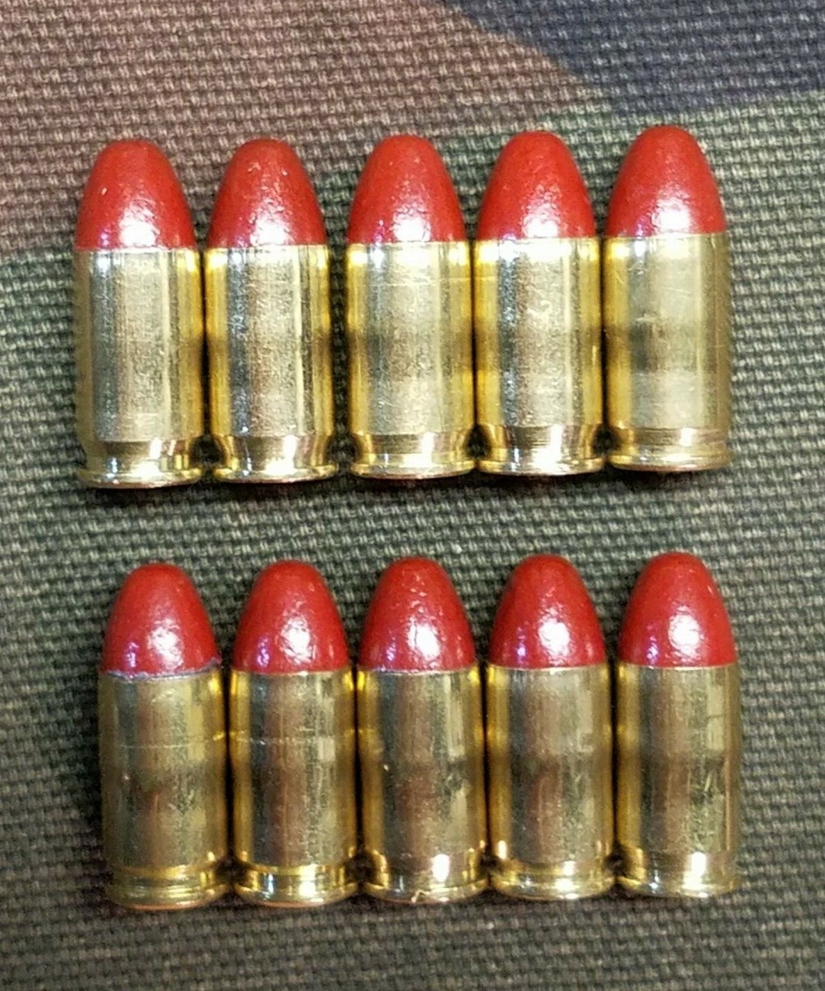 380 ACP SNAP CAPS SET OF 10 (RED+BRASS) REAL WEIGHT!!!