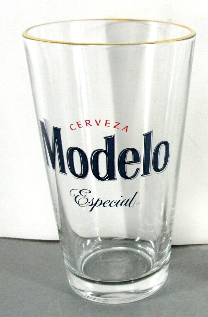 MODELO ESPECIAL CERVEZA BEER 16oz PINT GLASS TUMBLER GOLD RIM BAR MANCAVE NEW