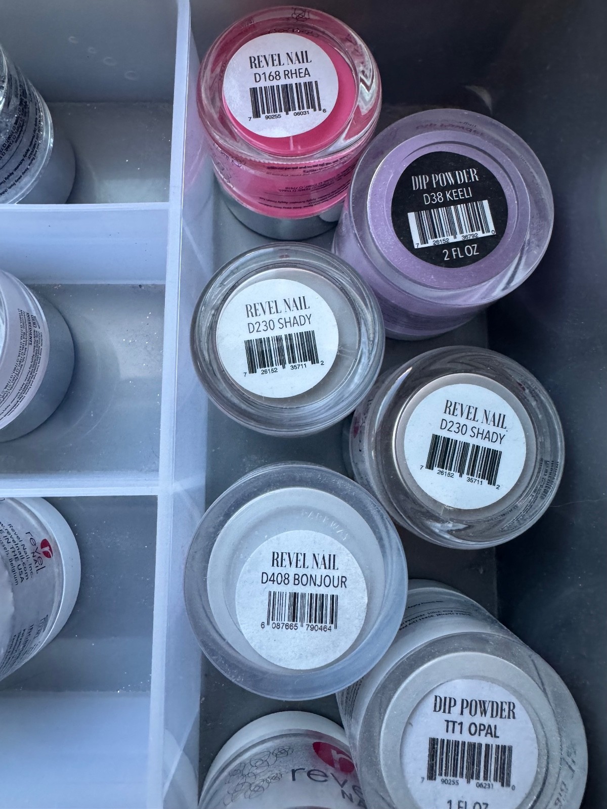 Revel Nail Dip Powders Over 70 .5 Assorted Jars Mostly Full.