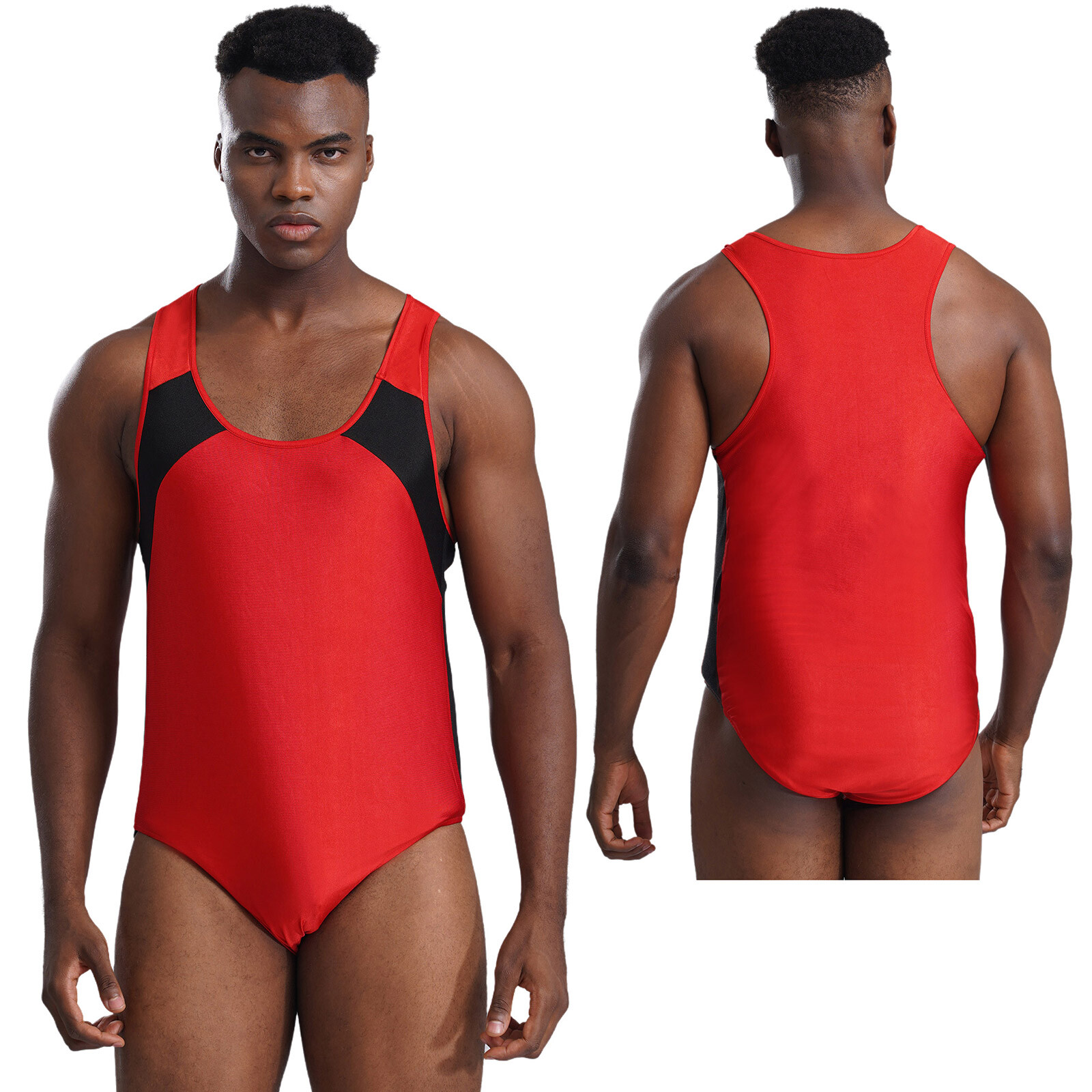 US~ Men's Sleeveless Tank Bodysuit Gymnastics Athletic Leotard Wrestling Singlet