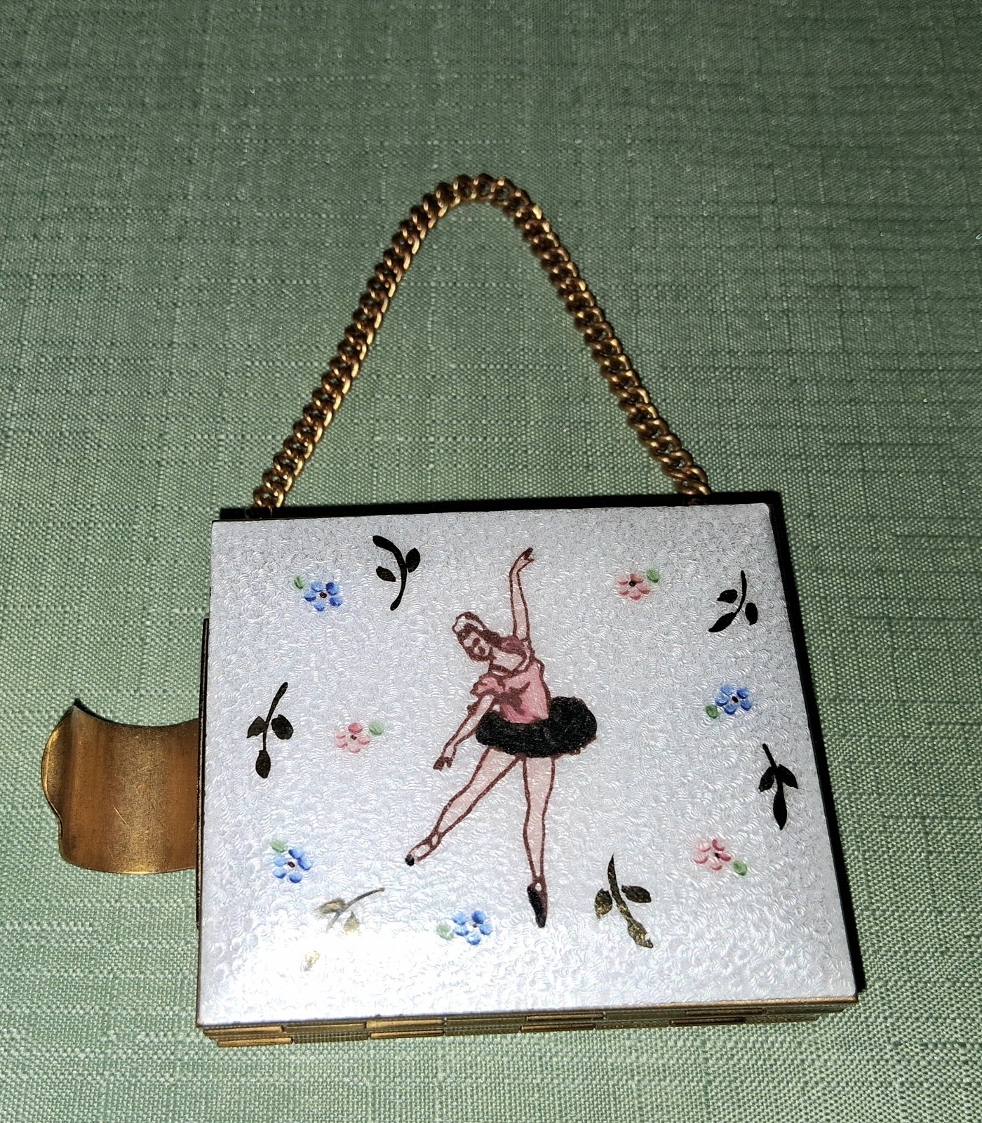 Vintage Guilloche Ballerina Double Lipstick Cigarette Make Up Compact Purse
