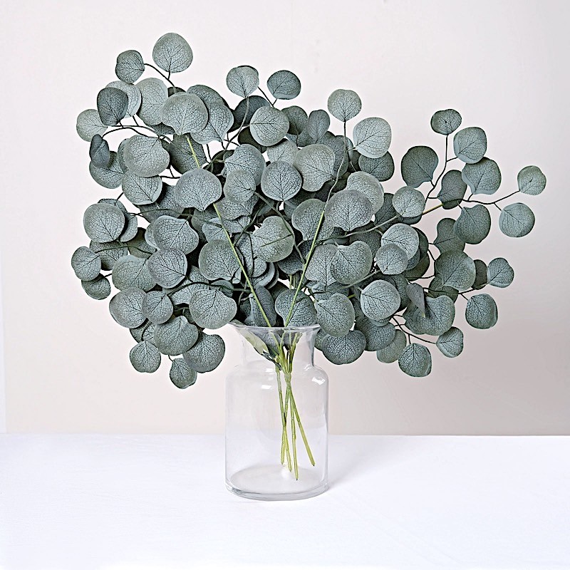 Frosted Green 4 Stems 25" Silk Eucalyptus Leaves Artificial Greenery Party
