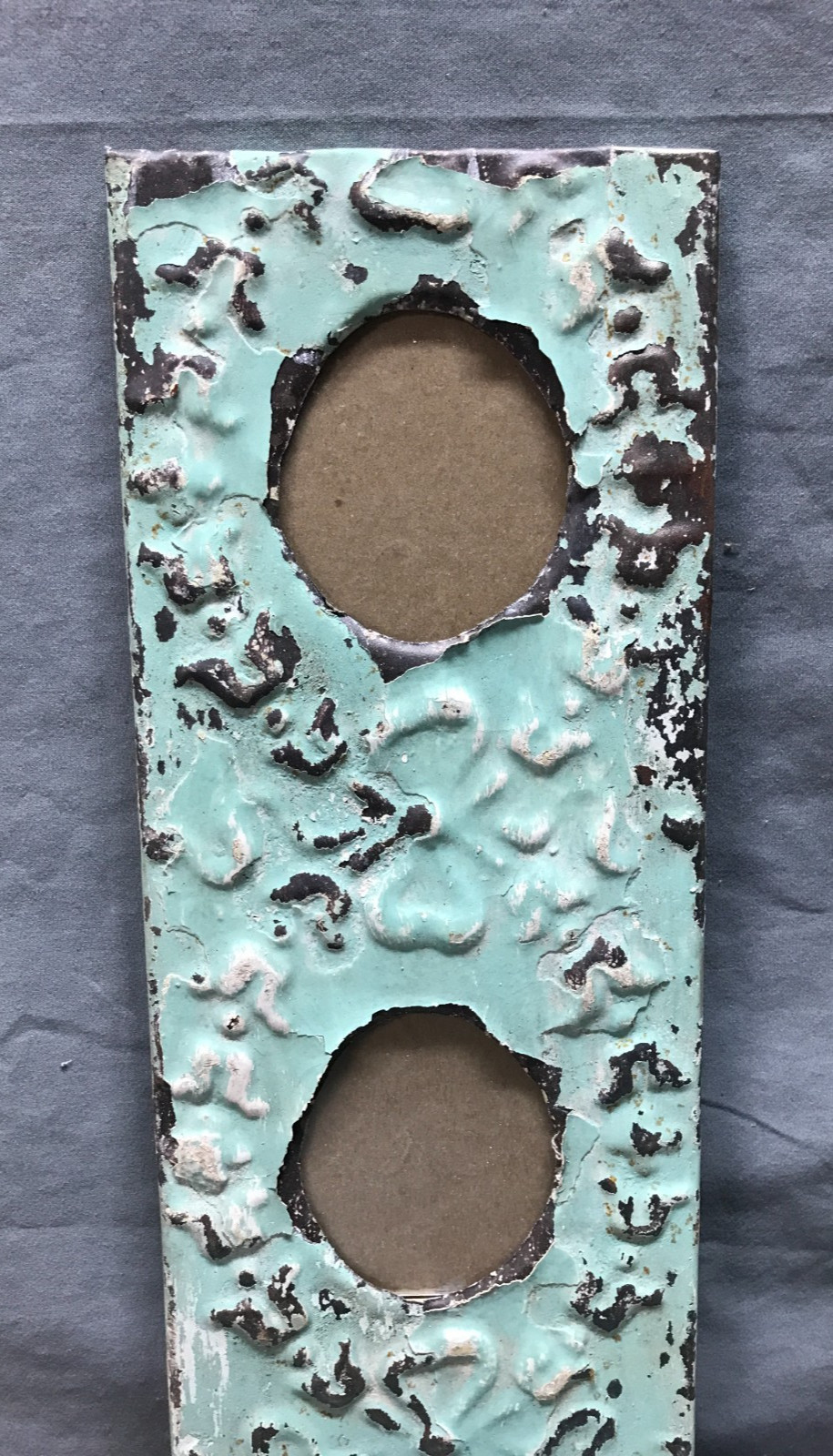 VTG 5x23 Multi Triple Oval Photo Tin Ceiling Metal Picture Frame Old 1841-25B