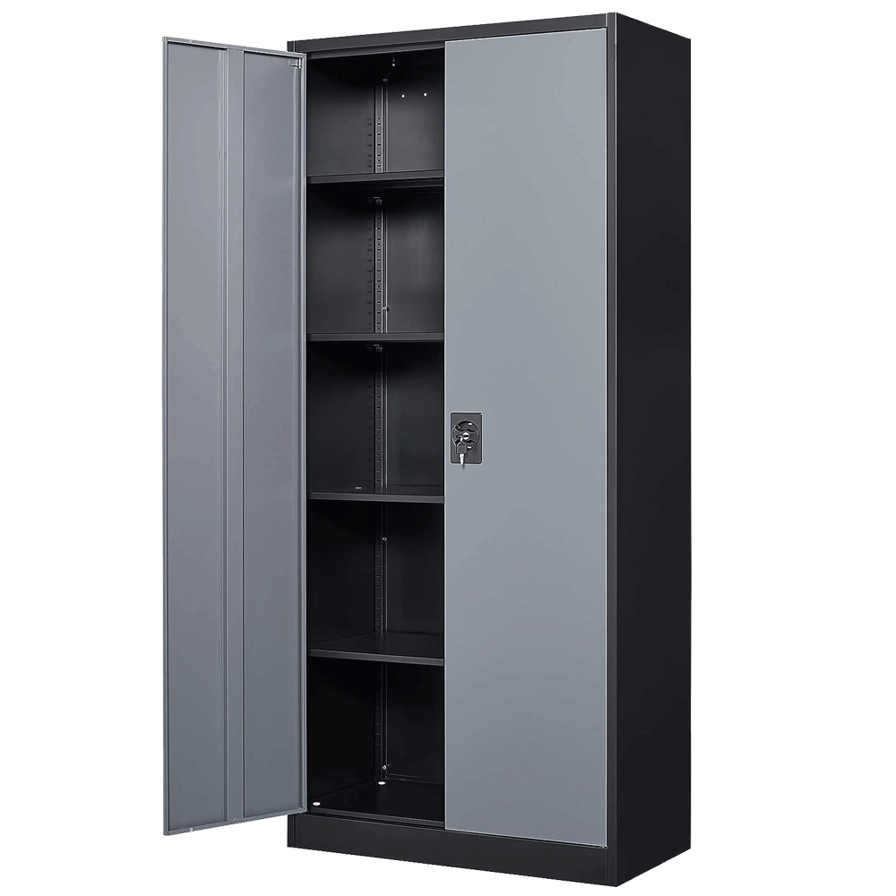Metal Cabinet 4 Adjustable Shelves 71H Locking Garage Storage Cabinet with Doors