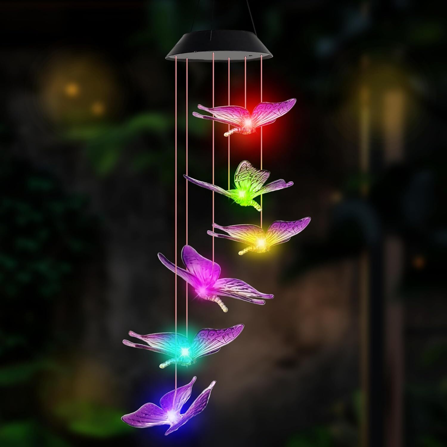 Solar Wind Chimes Lights LED Color Changing Hanging Butterfly Garden Decor Lamp