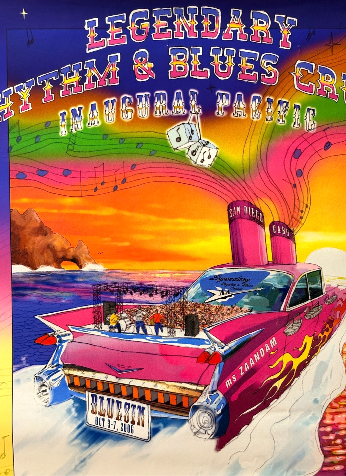 Blues Cruise Poster AUTOGRAPHED Blues Musicians TAJ MAHAL,Majic Dick + 22X28"